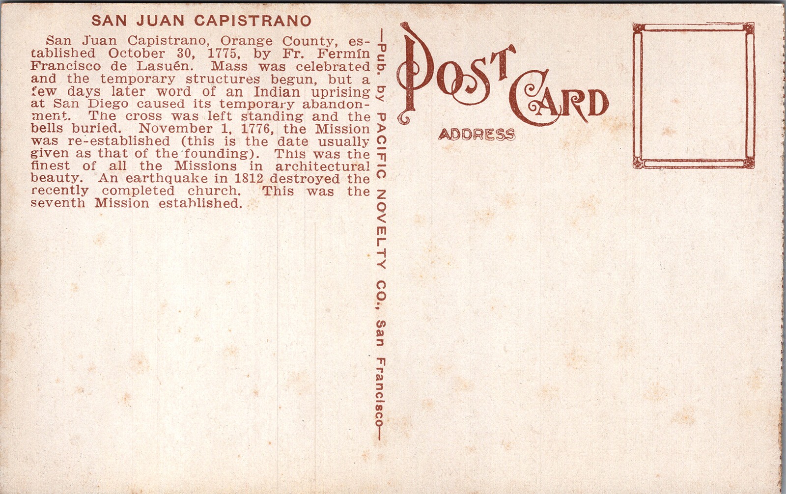 Undivided Back Postcard San Antonio US Mission San Jose Courtyard