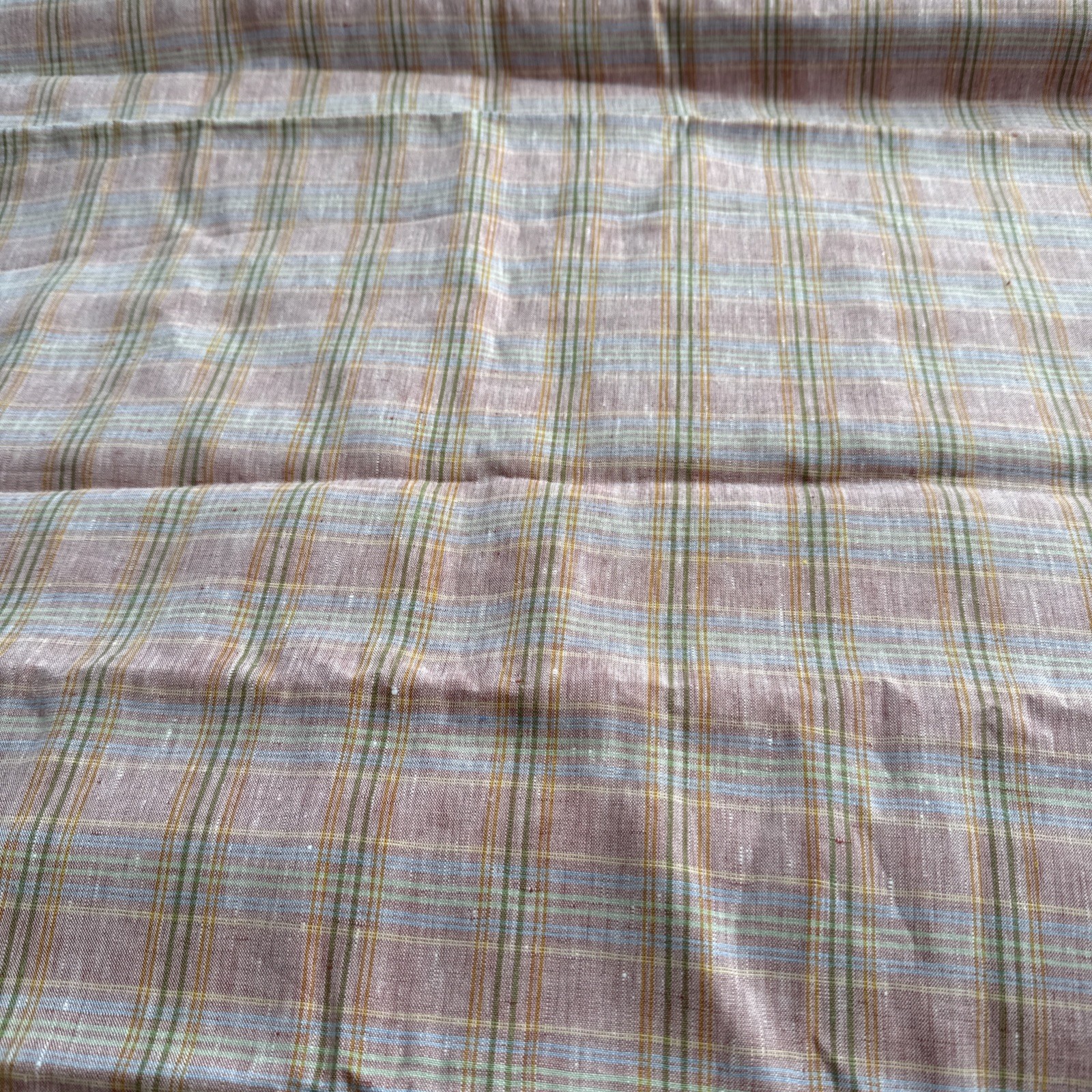 Linen Blend Pink Multicolor Windowpane Plaid Suiting Fabric 2.77 X 1.66 yds