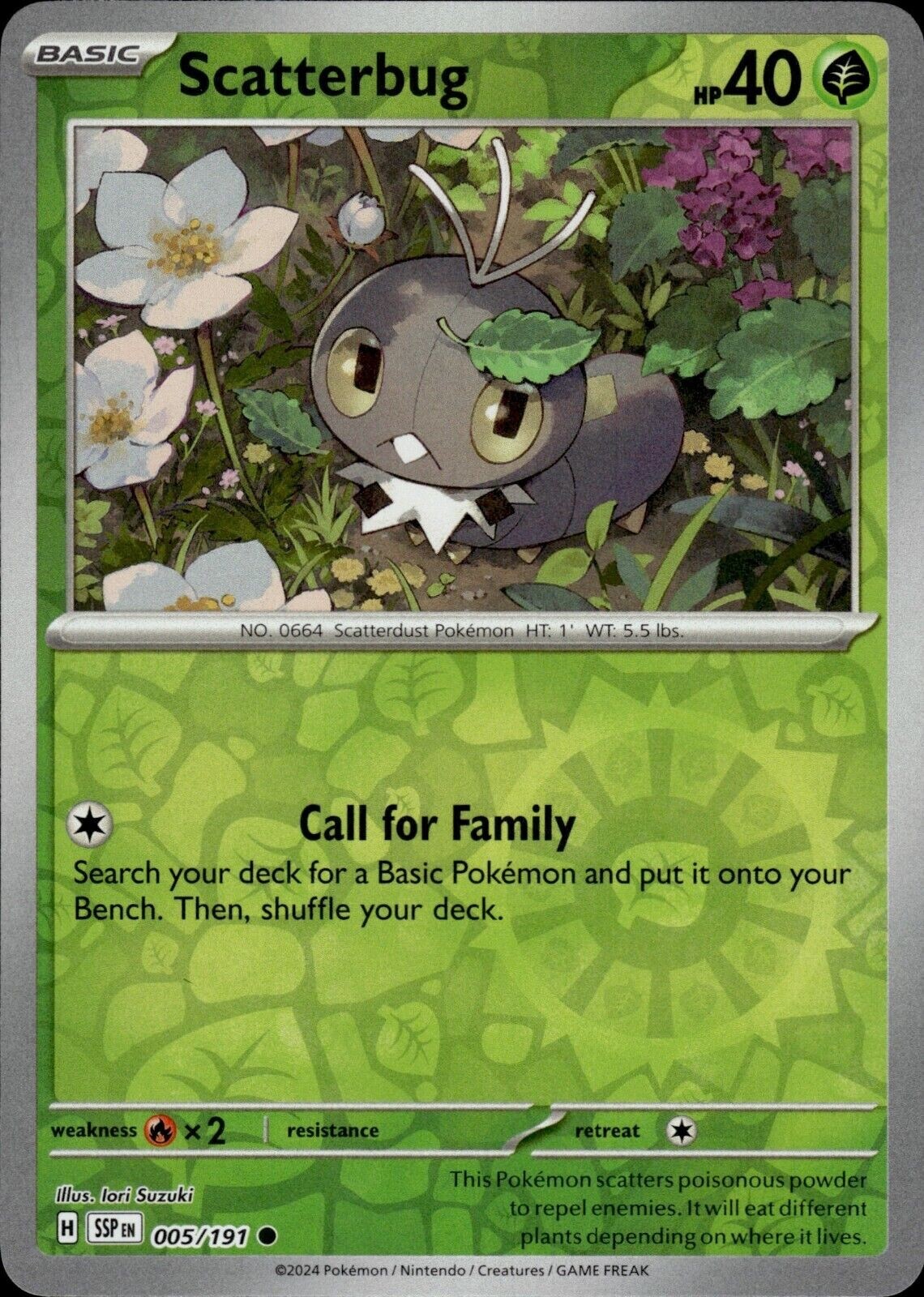 Pokemon – Scatterbug 005/191 – Reverse Holo – Surging Sparks – NM/M