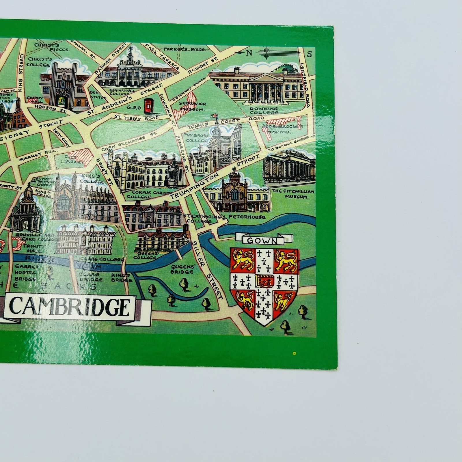 Colourmaster Cambridge Map Postcard Green Standard 5.5 X 3.5 In Original