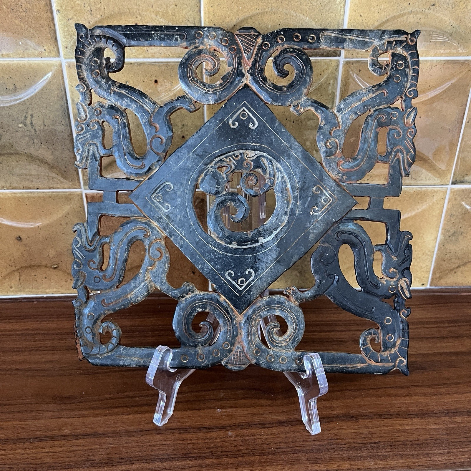 Vintage Iron Dragon Tiki Breezeway Tile / Trivet 8.25″