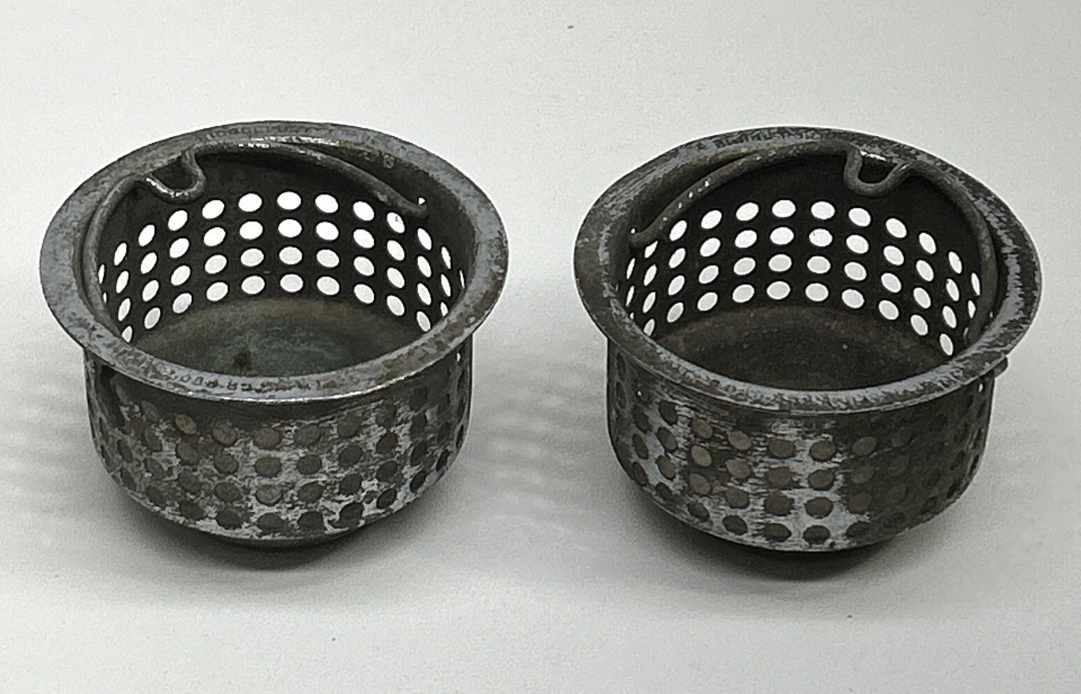 Two Vintage 1936 Bridgeport Brass Co. Baskets Strainer With Handles