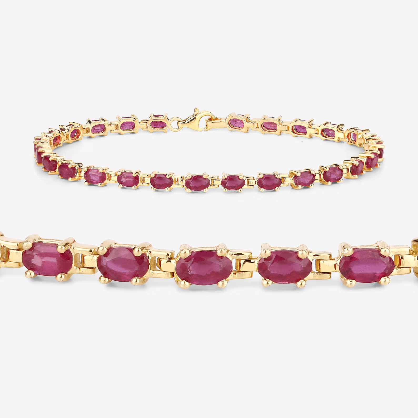 Stunning Red Ruby Oval Cut Tennis Bracelet in 18K Yellow Gold Over For Her 7.25″