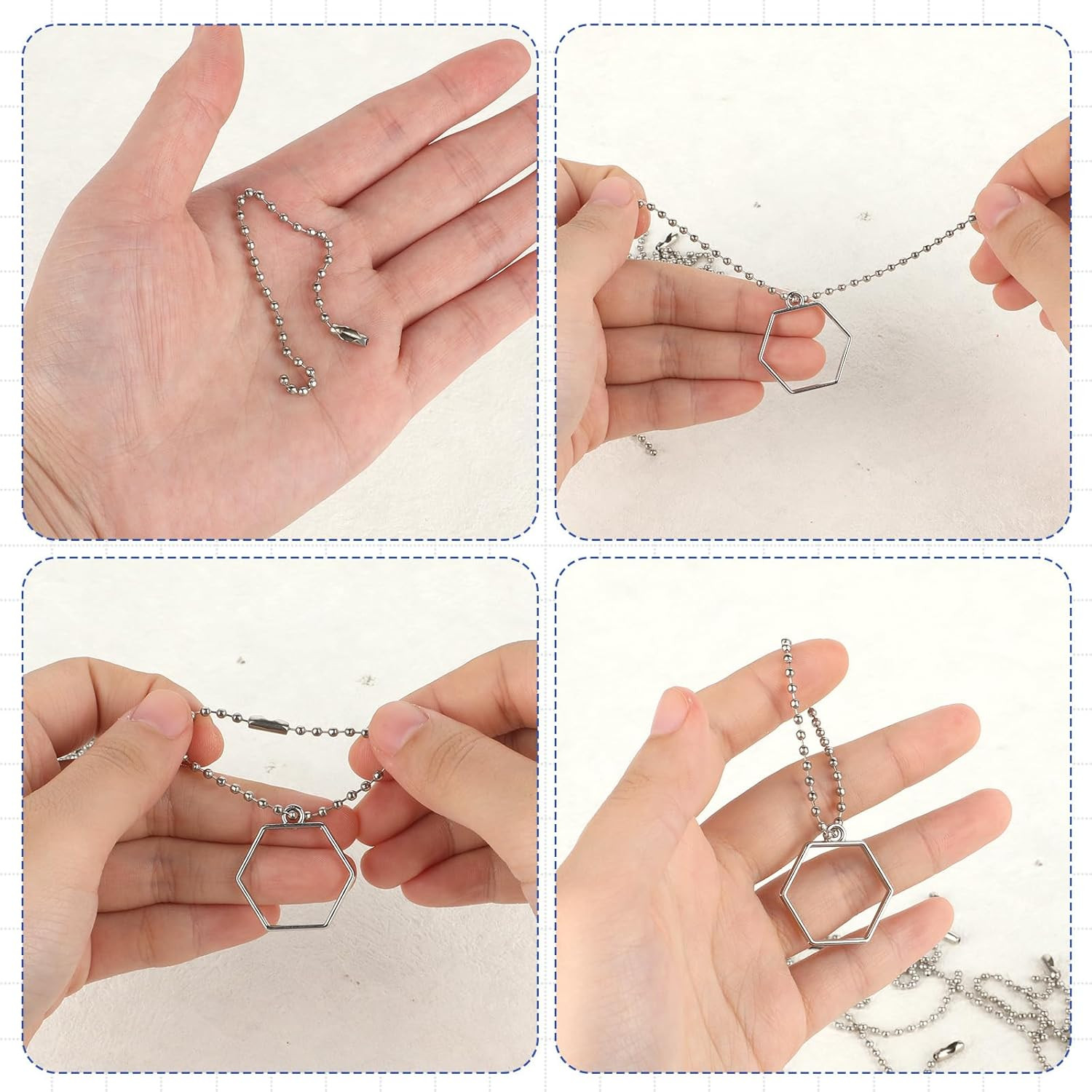100 Pcs Silver Ball Chain Keychains 4.7 Inch Stainless Steel Dog Tag Chains 2.4m