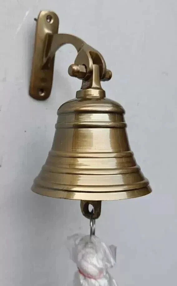 Nautical Brass Ship Bell 4” / Hanging Antique Bell – With Wall Mounted Bracket