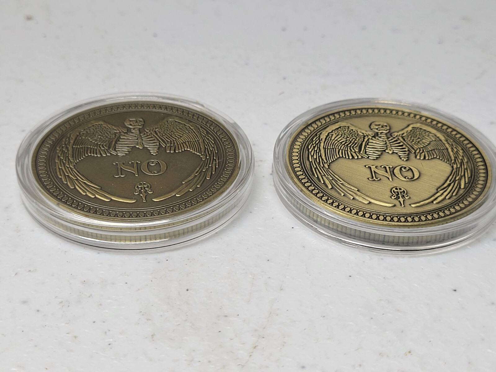 2 Pcs Yes/No Decision Metal Coin Prediction All Seeing Eye or Death Angel NEW