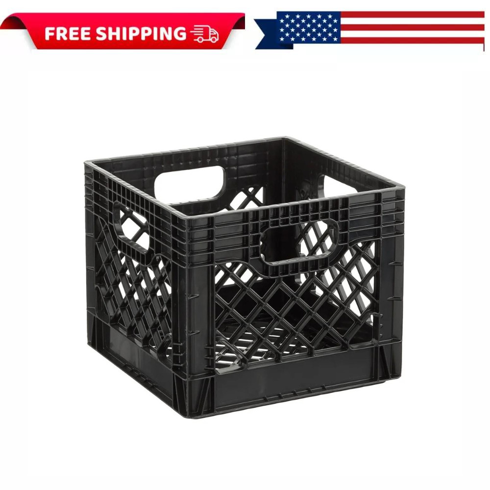 Juggernaut Storage 16QT Heavy-Duty Plastic Square Milk Crate Black ( Pack of 1 )