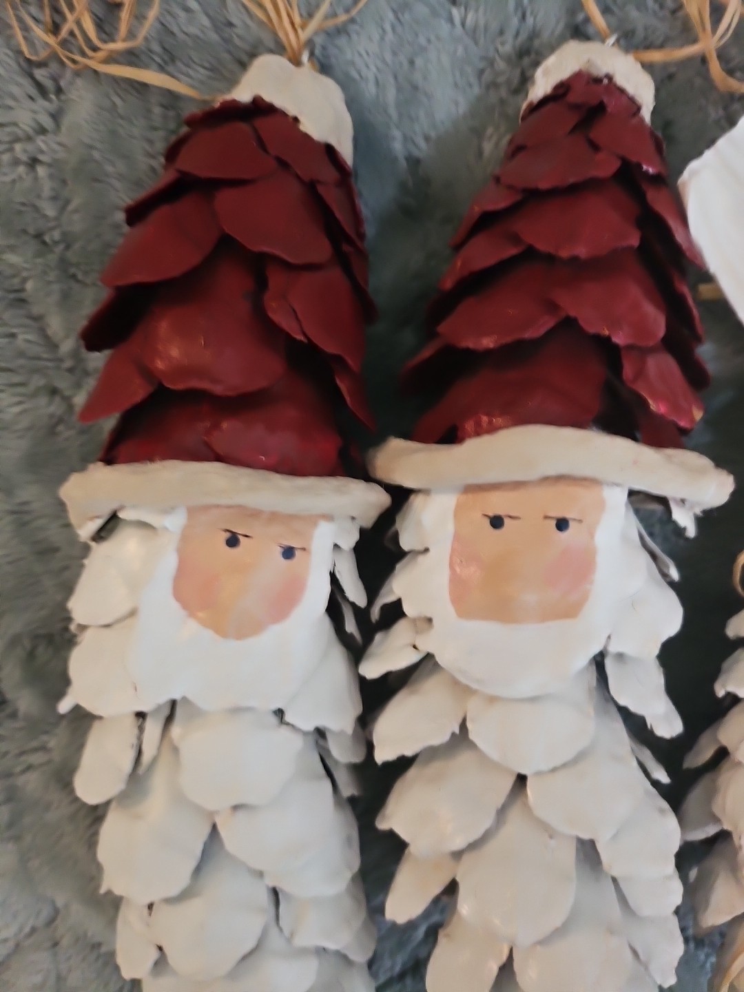 VTG Christmas Pinecone 8″ Tall Ornaments Handmade 2 Santa & 1 Angel Made In USA