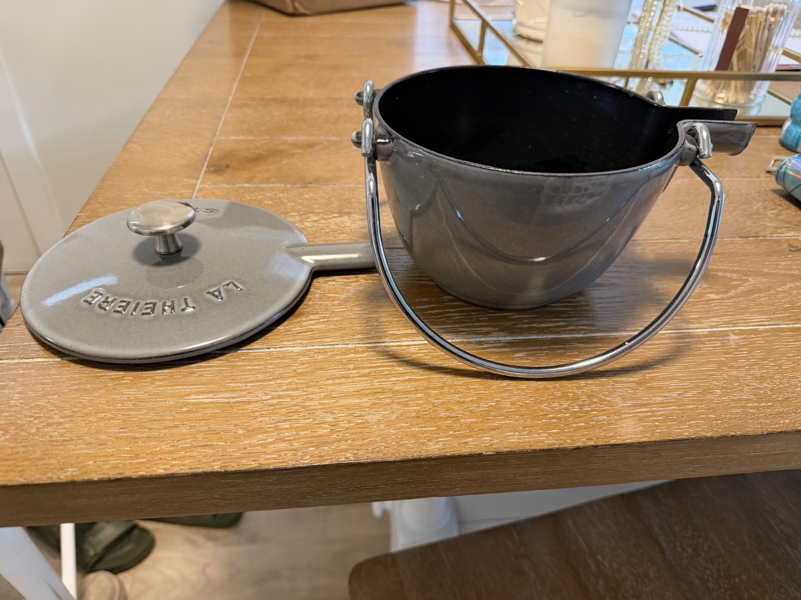 STAUB Round Enameled Cast Iron Tea Kettle 1 Qt Gray