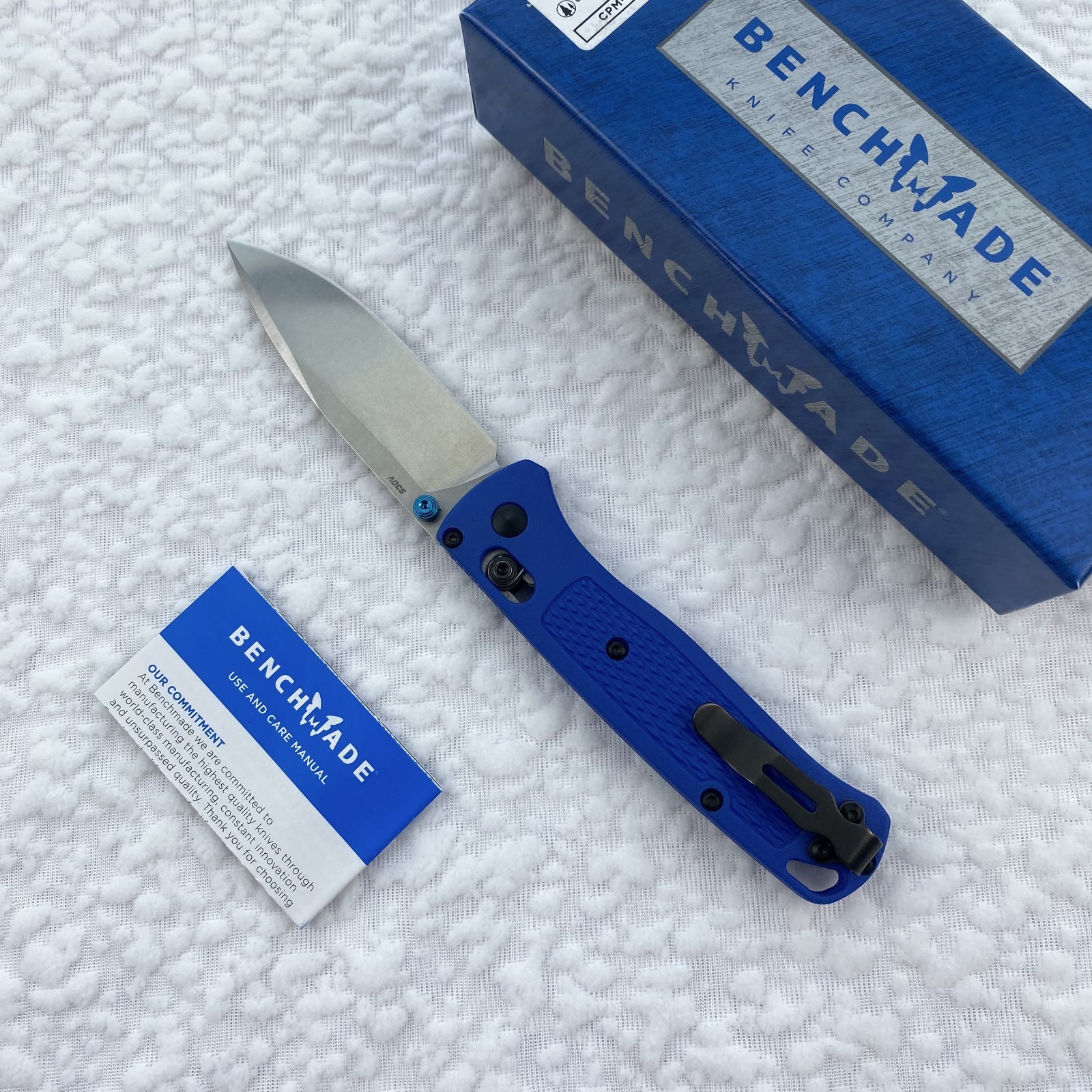 Benchmade 535 Bugout Folding Knife Custom Crater Blue Grivory Handle S30V Blade