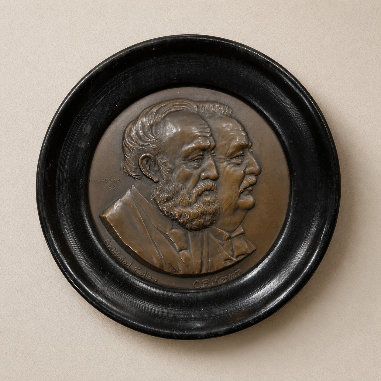 A.D. Martin Bronze Relief Plaque of Keller & Meyer Framed 1926
