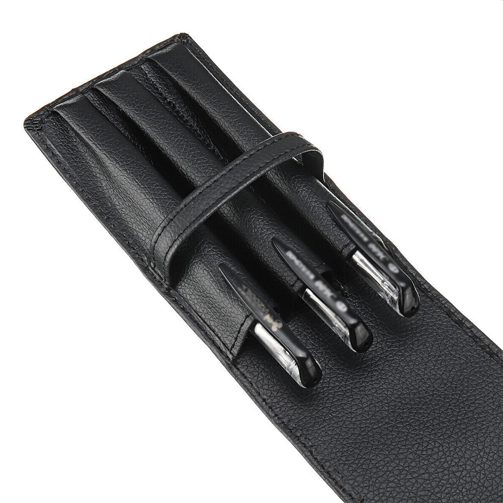 Fountain Pen Roller Pouch Case Bag Sleeve PU Leather Black for 3 Pens Holder A++