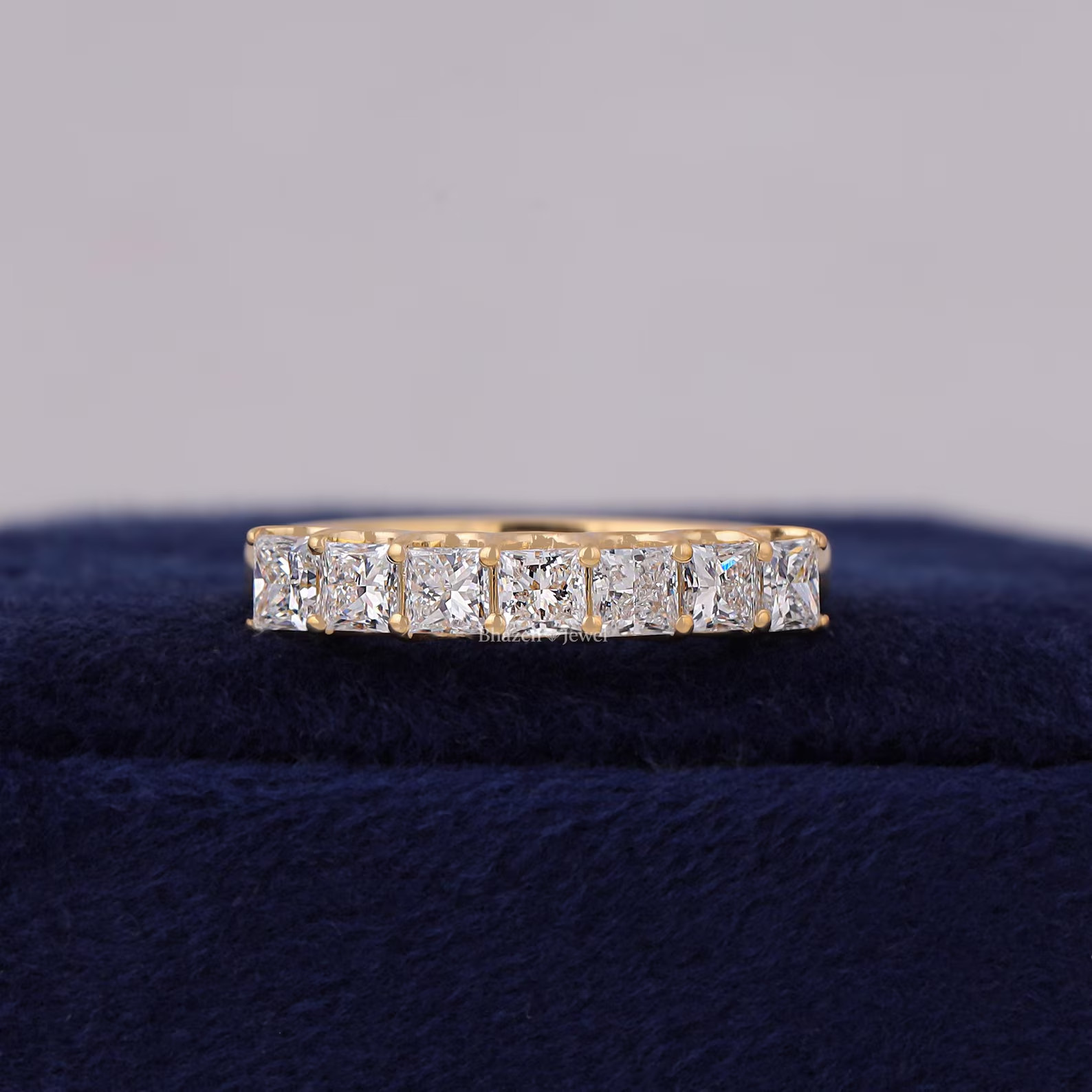4.50 TCW Princess Cut Diamond Half Eternity Band 18K Yellow Gold Over Ring 5-12