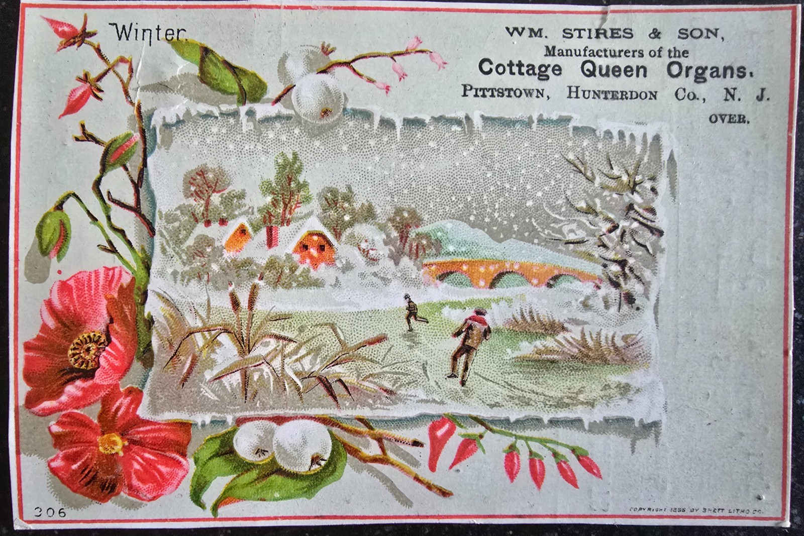 Antique Cottage Queen Organs Trade Card, Hard To Find