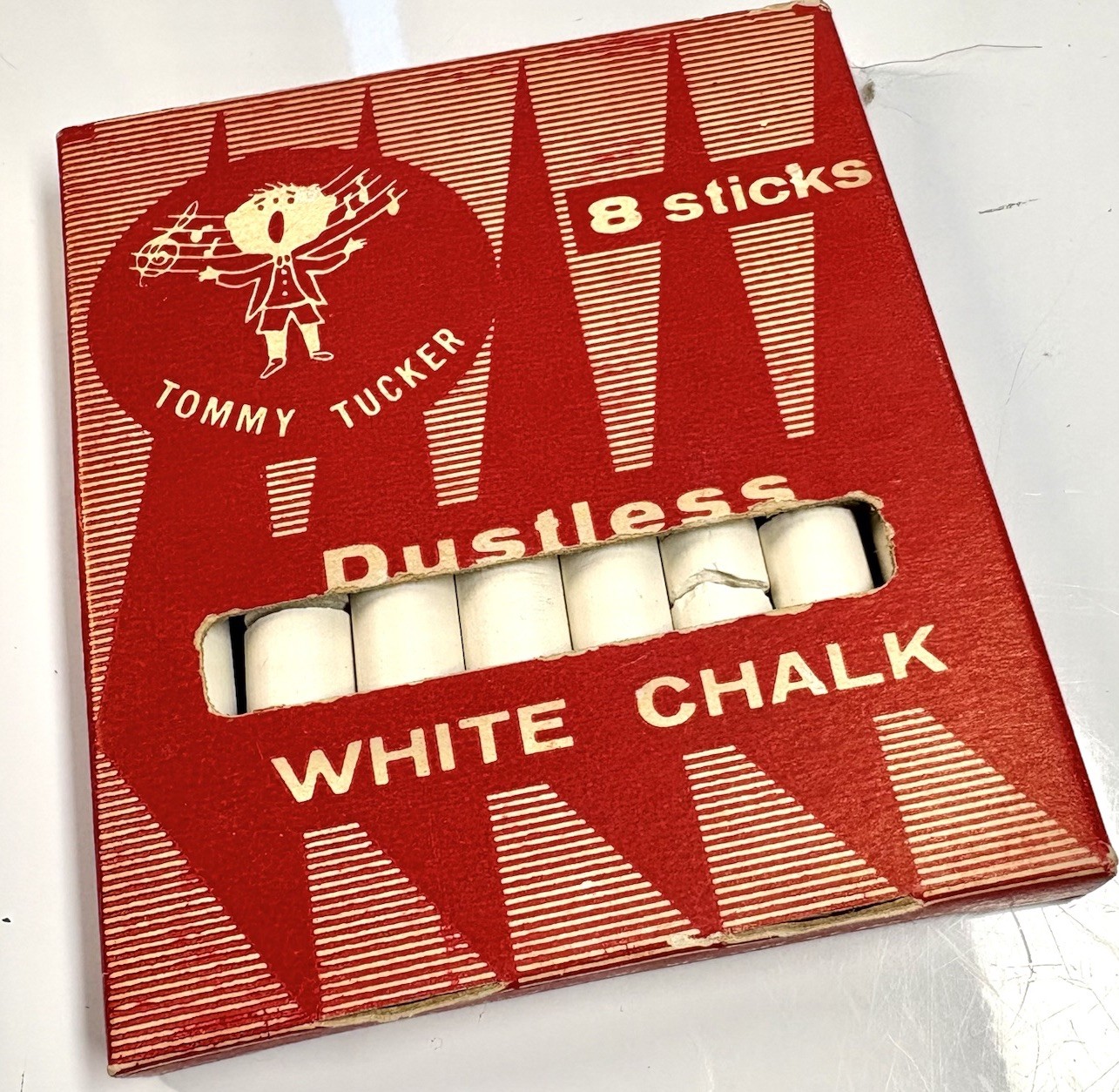Vtg Tommy Tucker Dustless White Chalk NOS Made In USA Art Crayon 8 Sticks