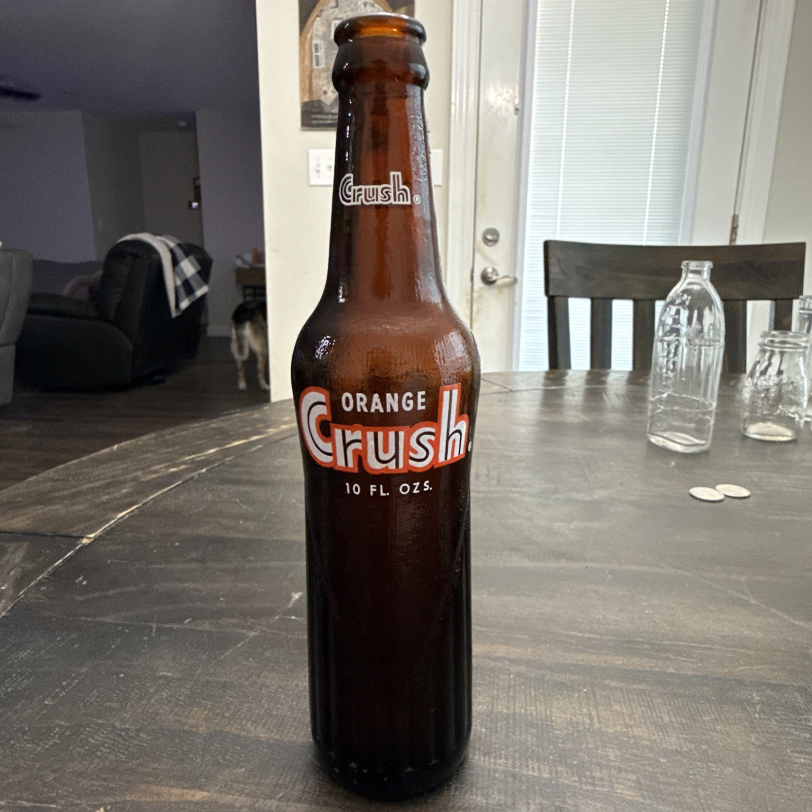 Vintage Amber Brown Glass Orange Crush 10 Oz. Soda Bottle Evanston ILL. 1970