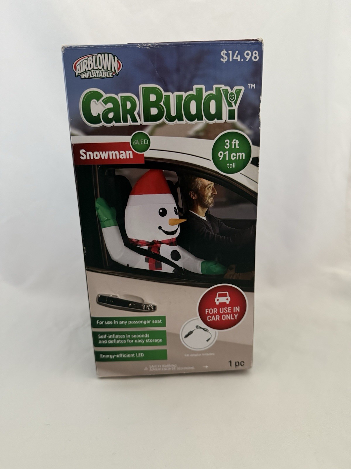 Gemmy Airblown Inflatable Christmas Snowman Car Buddy 3ft LED Light