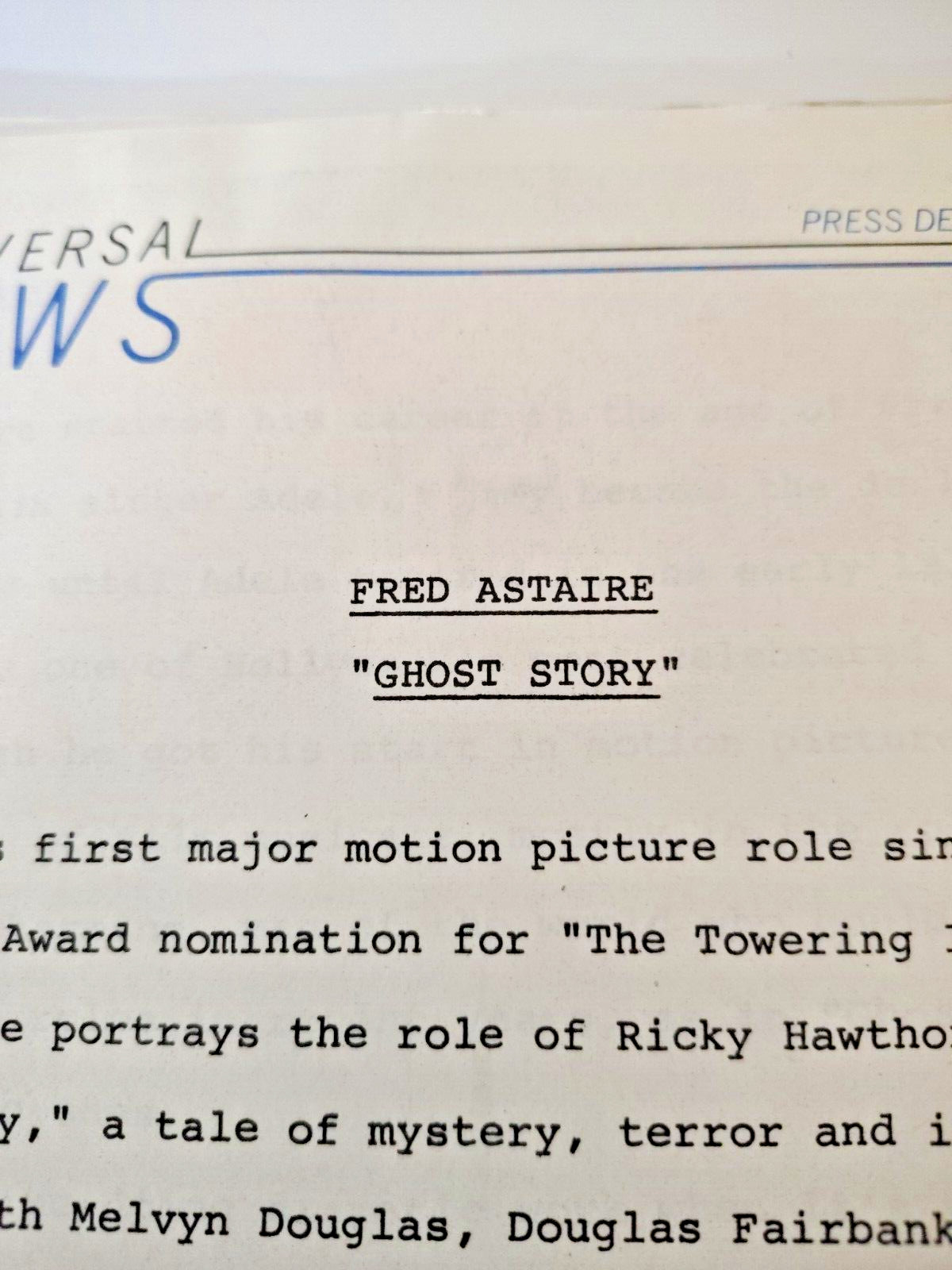 Vtg 1981 Press Release Kit Complete Fred Astaire in “Ghost Story” 11 Photos MCA