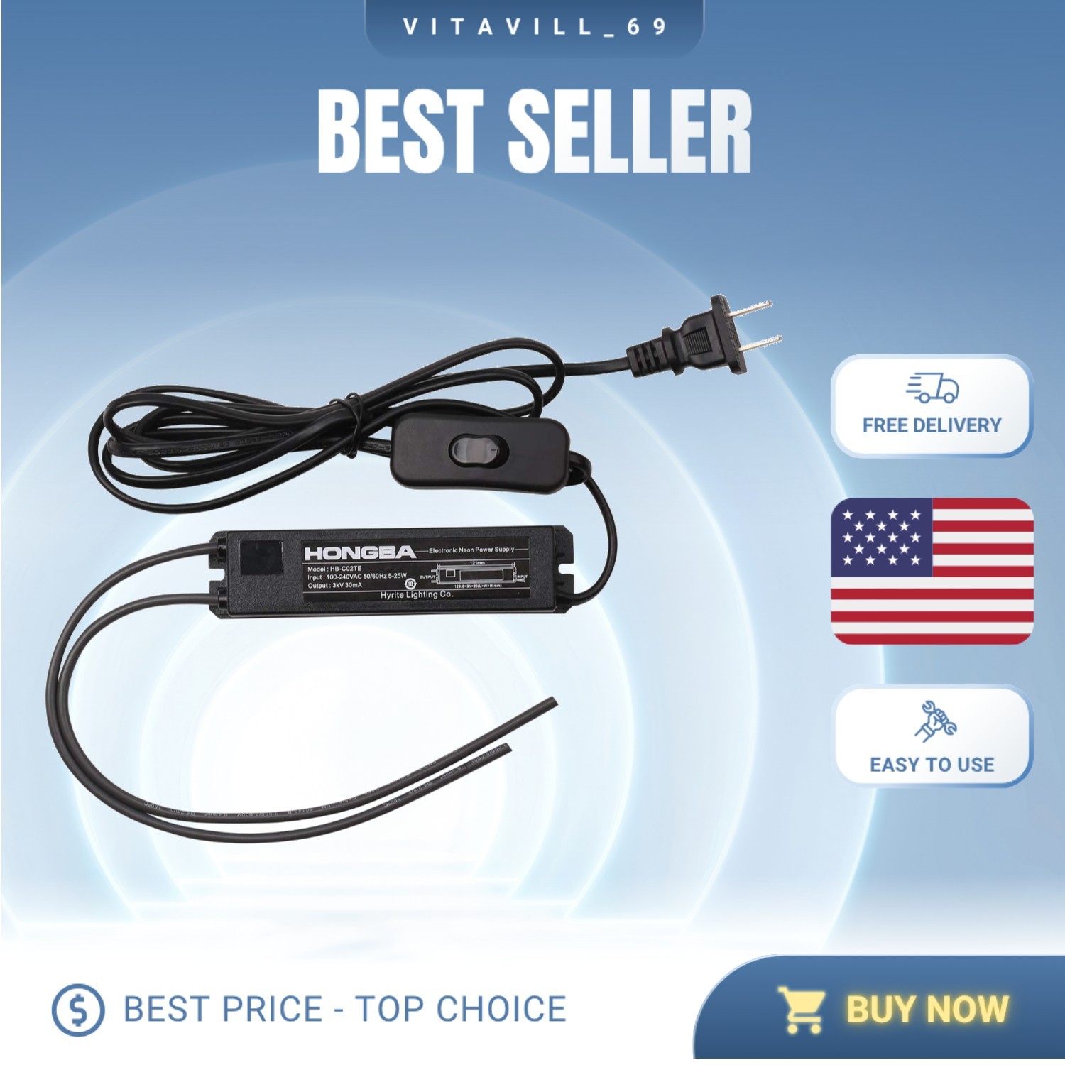 High-Quality 3KV Neon Sign Power Supply – Corded Electric, Surface Mount Design