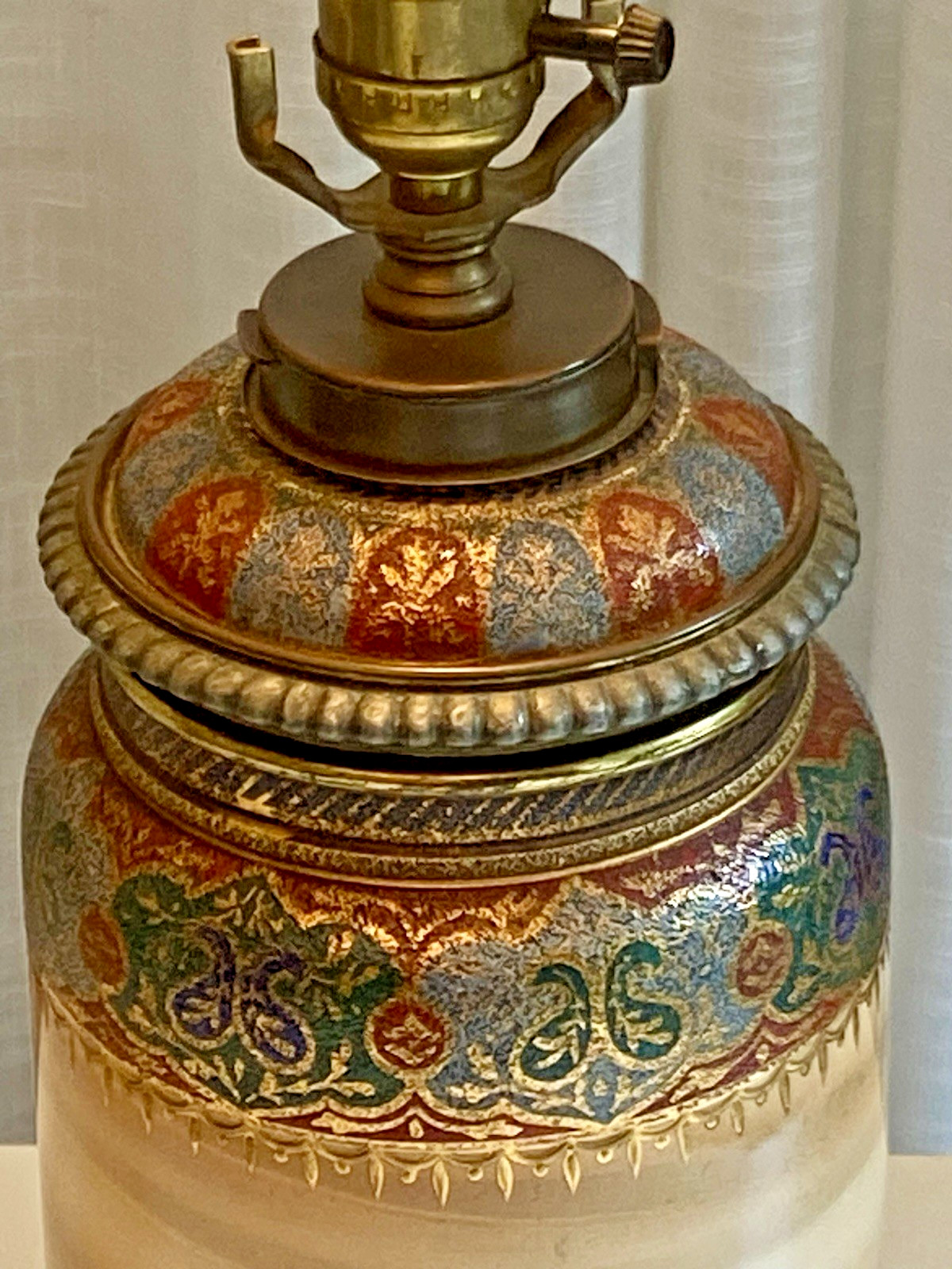Antique Signed French Aesthetic Movement Moorish Revival Ceramic Table Lamp