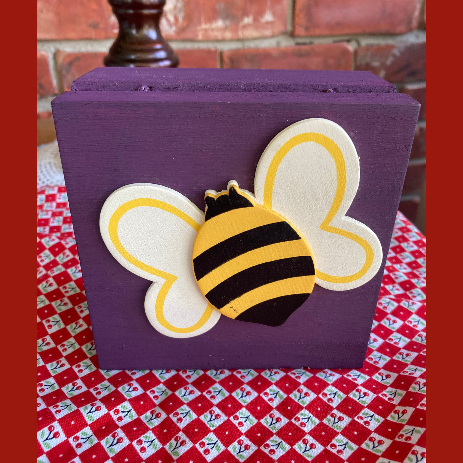 5″ Purple Wooden Trinket Box w/ Hinged Lid Bumble Bee Yellow Black Rustic Cute!
