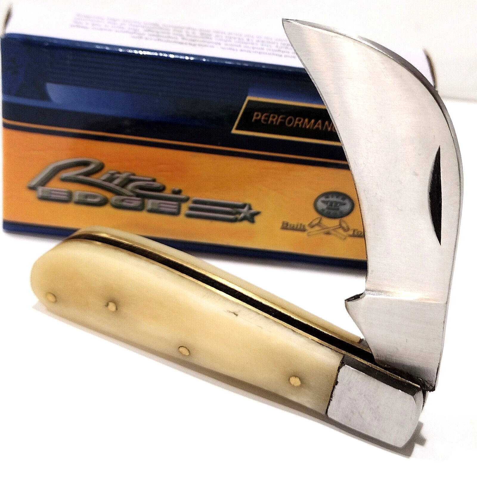 RITE-EDGE Little Hawkbill Smooth White Bone Handles Pruning Folding Pocket Knife