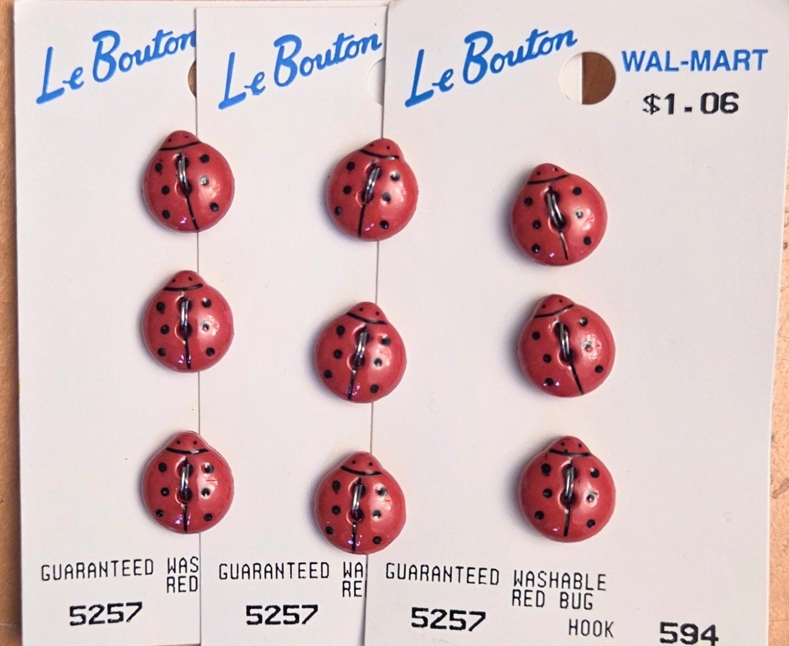 Ladybug Lady Bug Shank Button Lot NOS 9 NEW.on Card Vintage Size 1/2″ 12mm”