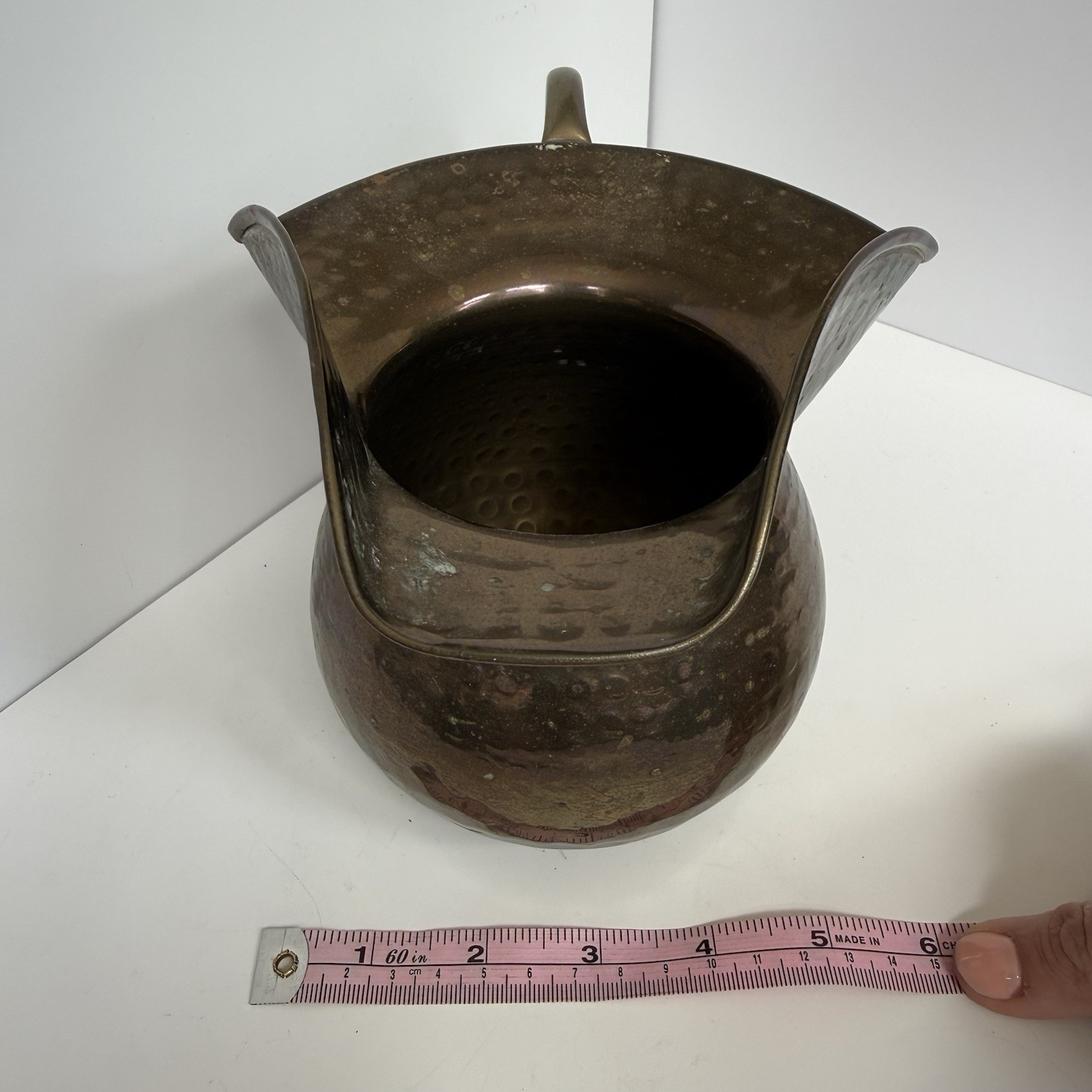 Brass Copper Hammered Old West Tavern Spittoon Style Pitcher Small Vintage