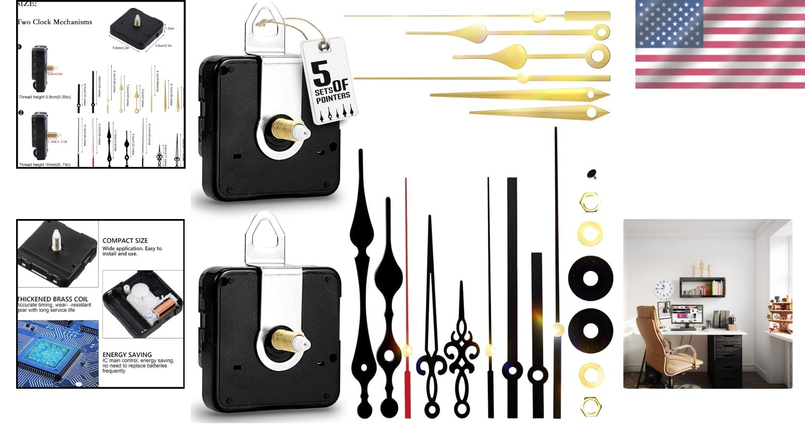 High-Quality Quartz Clock Mechanism Set with 5 Hands – No Batteries Included