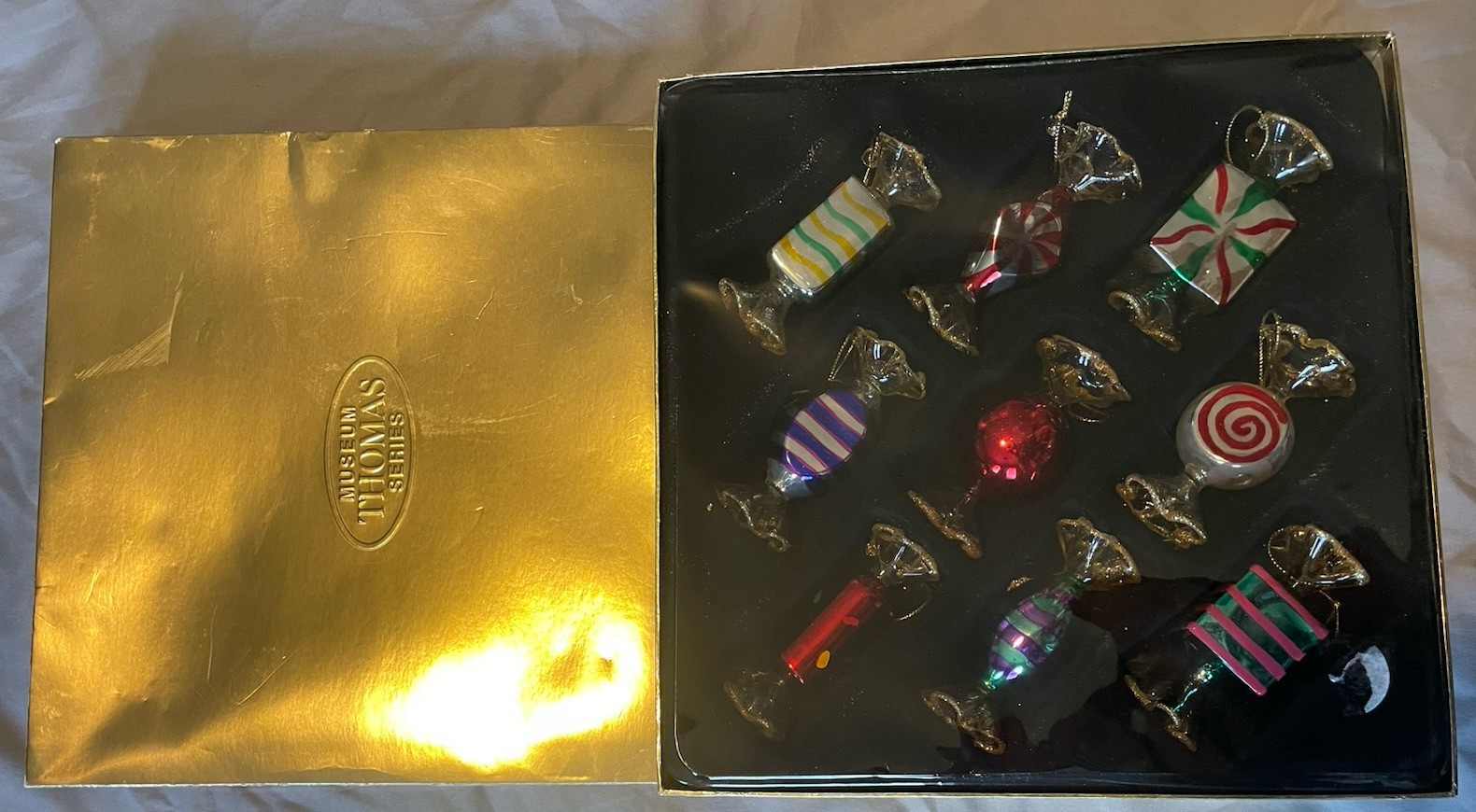 Vintage Thomas Pacconi Museum Series Glass Candy Christmas Ornaments 9 Box