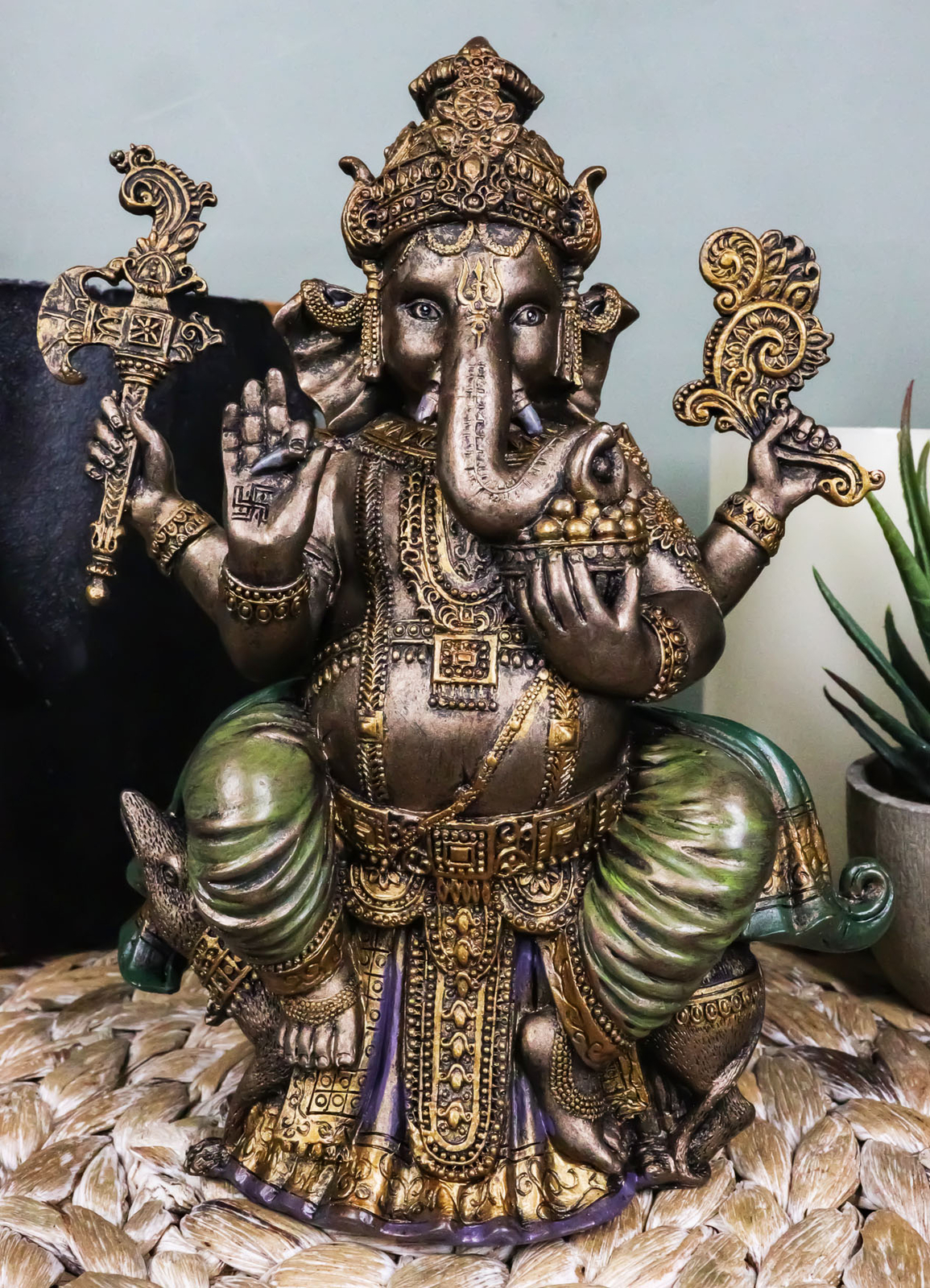Hindu Lord Ganesha Sitting On Throne Statue Elephant God Hoysala Empire Ganapati