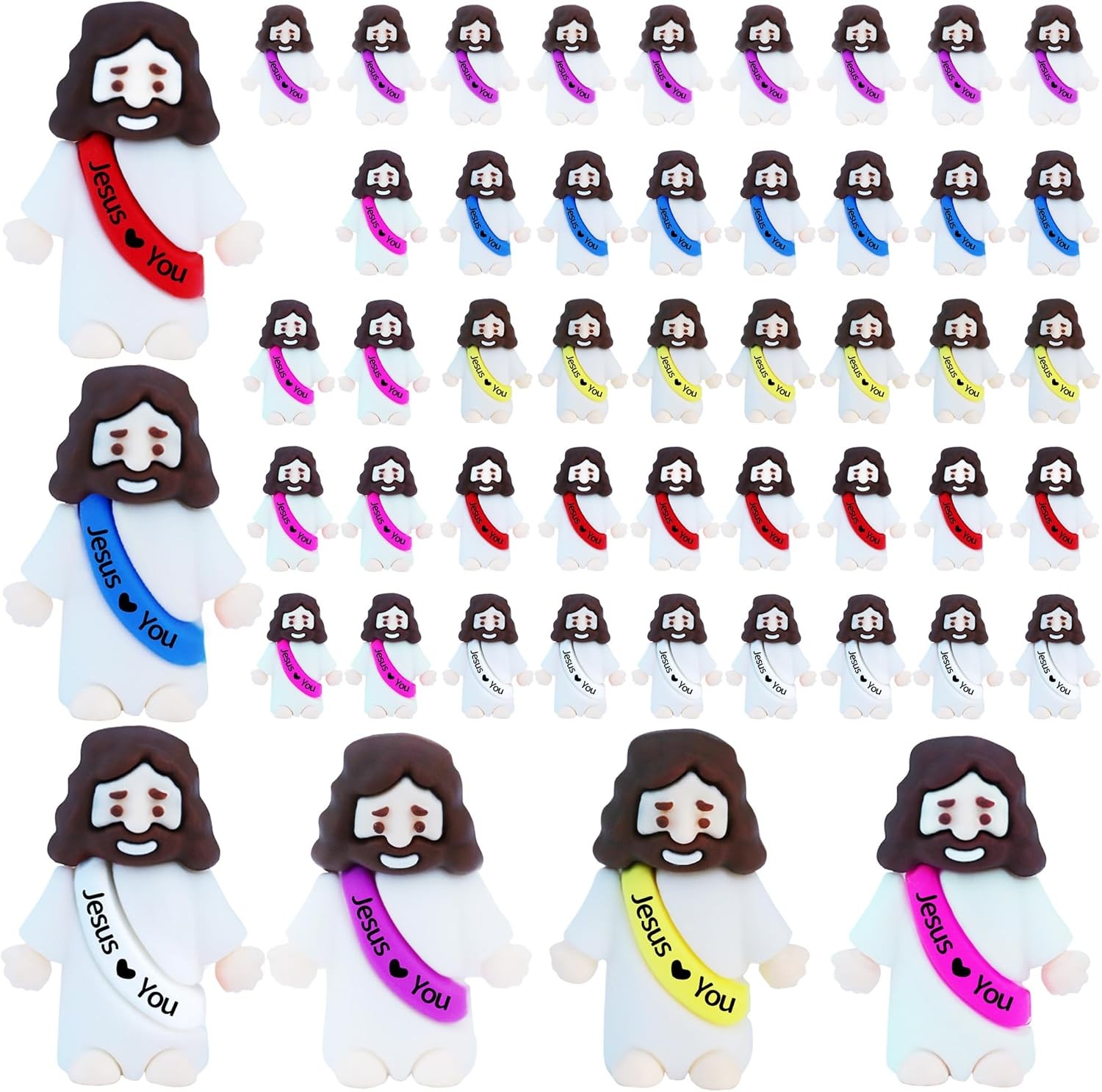 50 Pcs Little Jesus Figures Mini Rubber Jesus Toys Jesus Love You for Easter