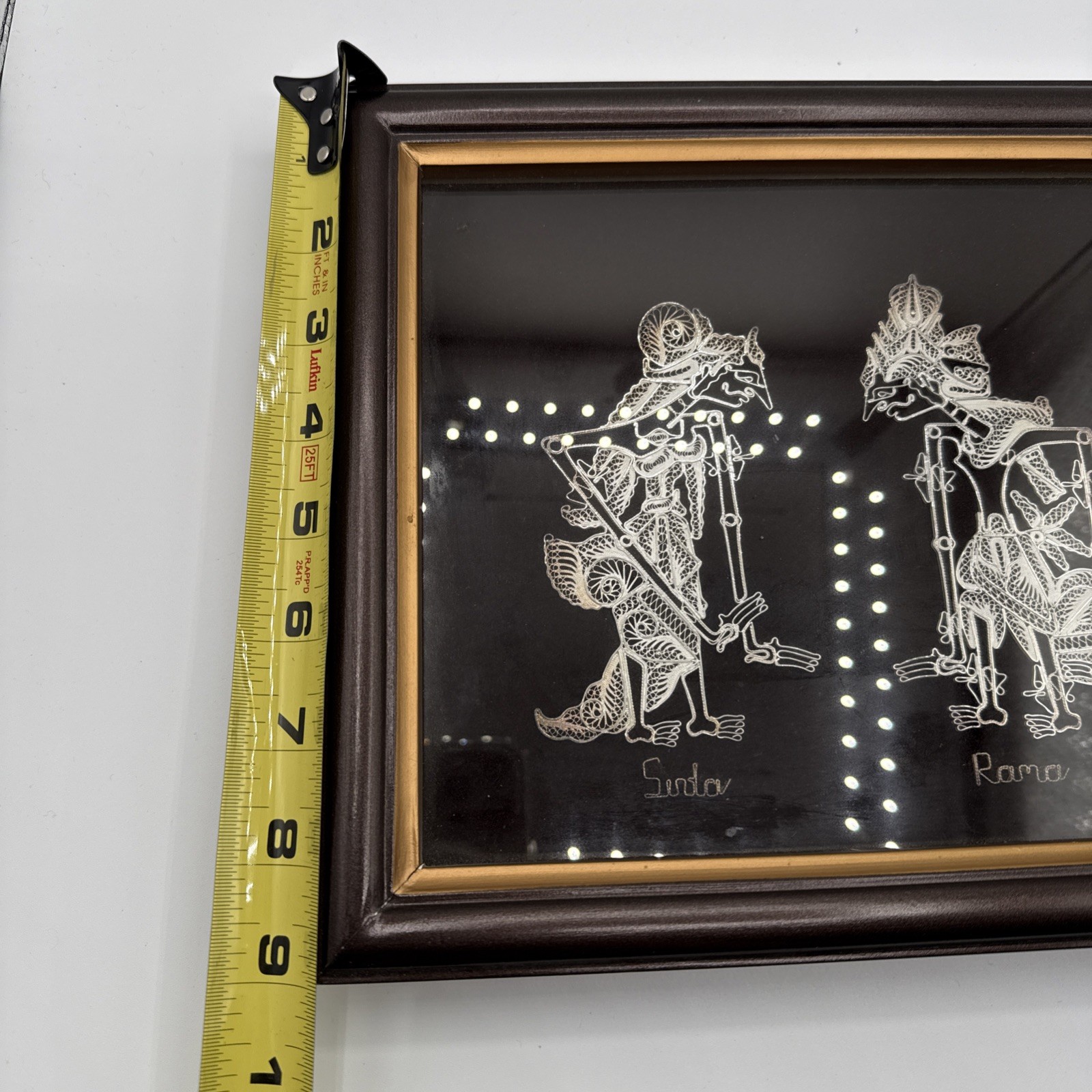 Wayang Kulit Wall Art Framed Indonesian Bali 925 Silver Filigree Shadow Puppet