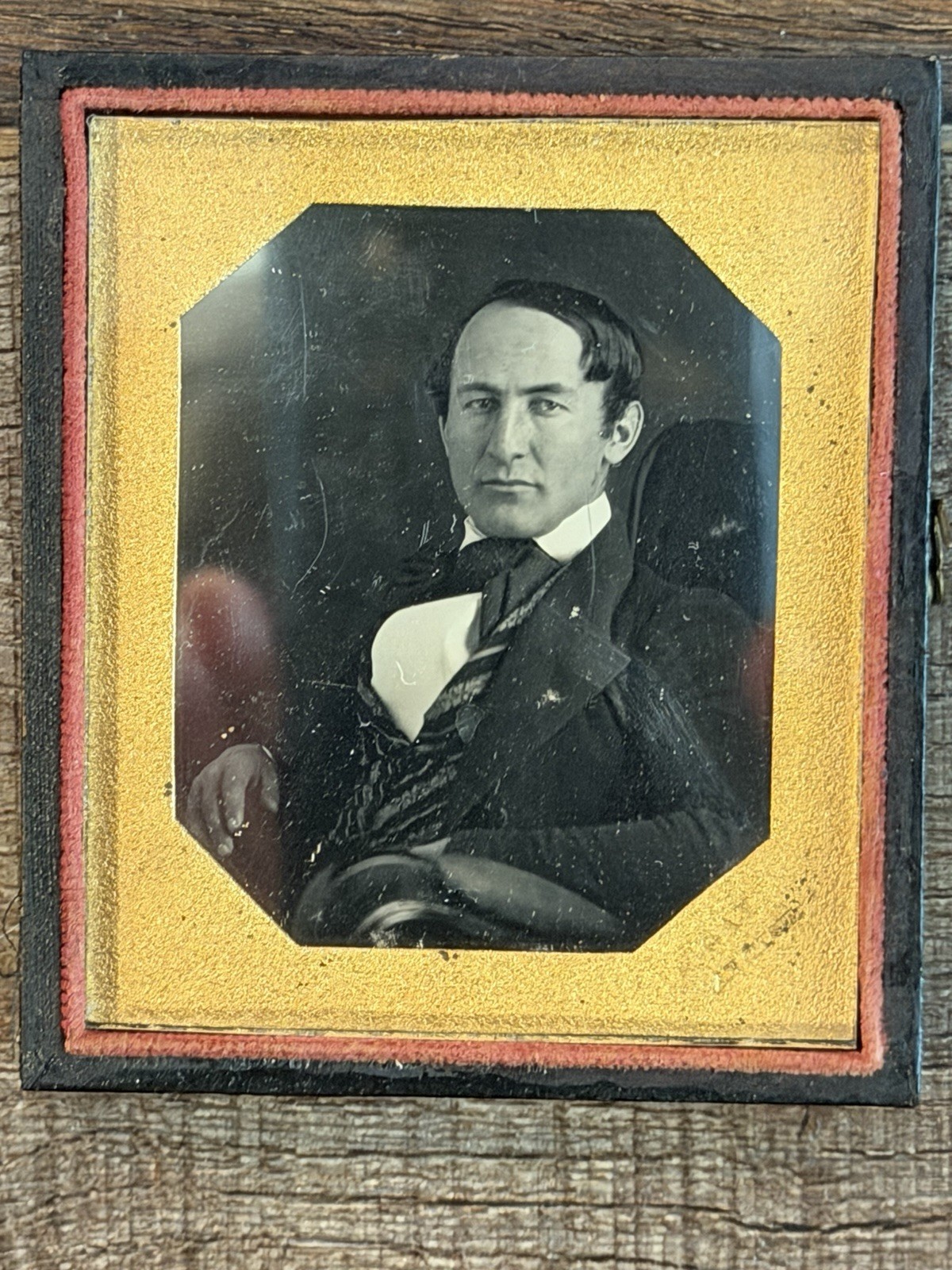 Antique Daguerreotype Photo By GAY Interest ARTIST Stamp On Mat Half Case Man
