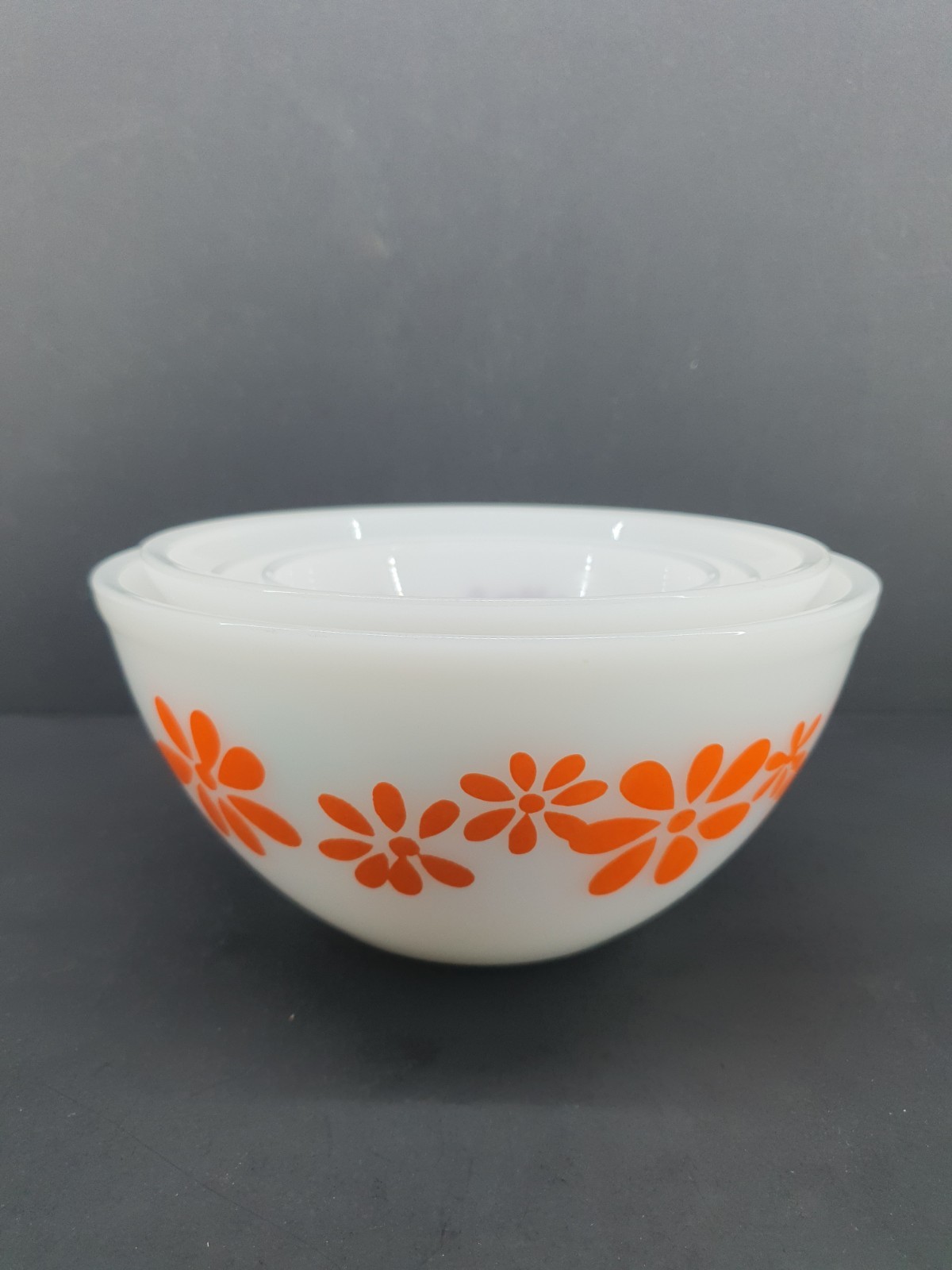 Agee Pyrex Daisy Chain Nesting Bowl Set x 4 Vintage Mixing Bowls VGC