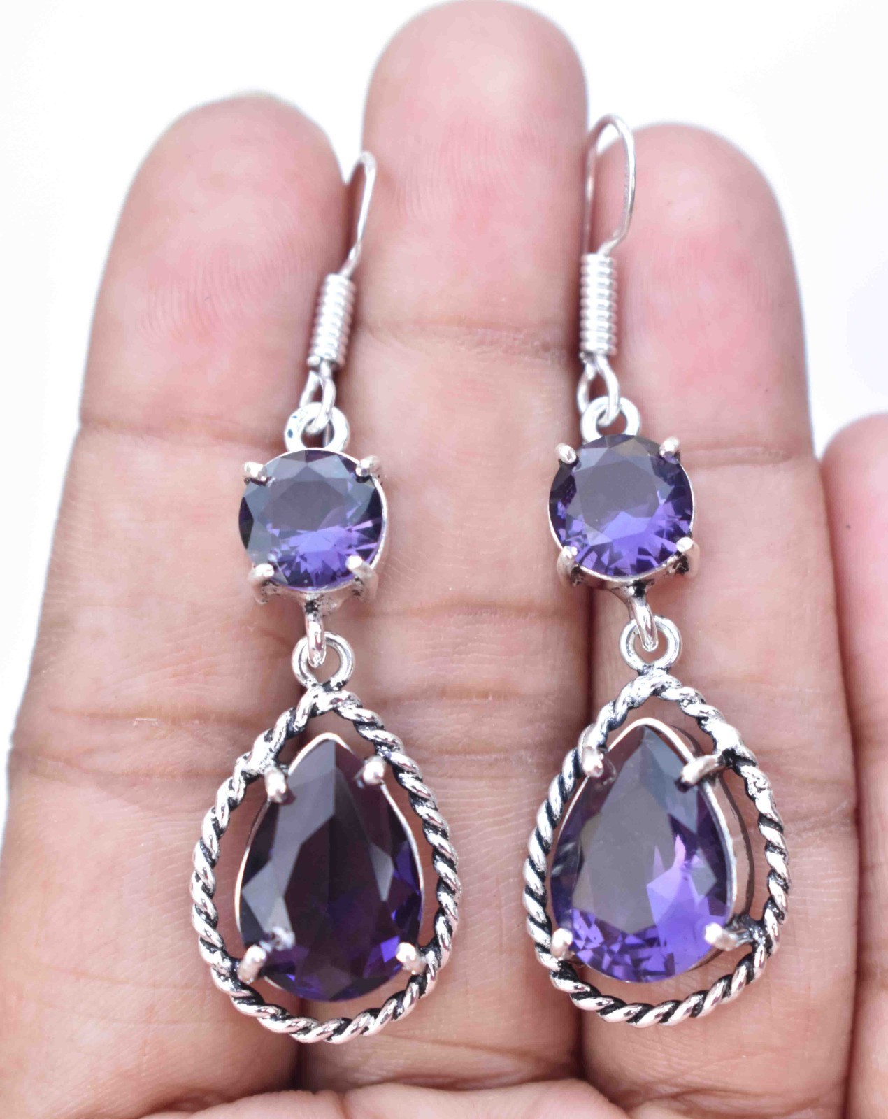 Contemporary Amethyst Dangle Earrings – Elegant Gemstone Beautiful Jewelry “