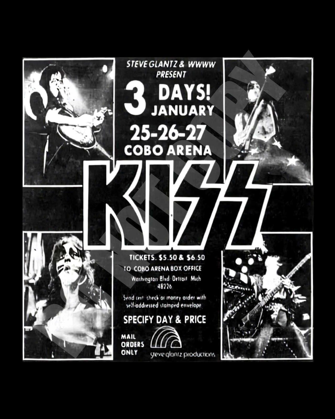 Jan 1976 KISS Detroit Cobo Arena Concert Newspaper Ad Reprint 8×10 Photo