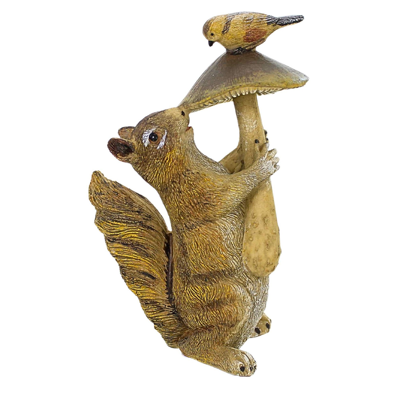 Roman 7.50In W/Mushroom & Bird Statue, Resin, Squirrel Garden 12812