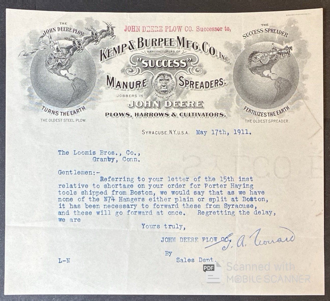 SYRACUSE, NY ~ KEMP & BURPEE MFG. Co., Manure Spreaders ~ Illus. Letterhead 1911