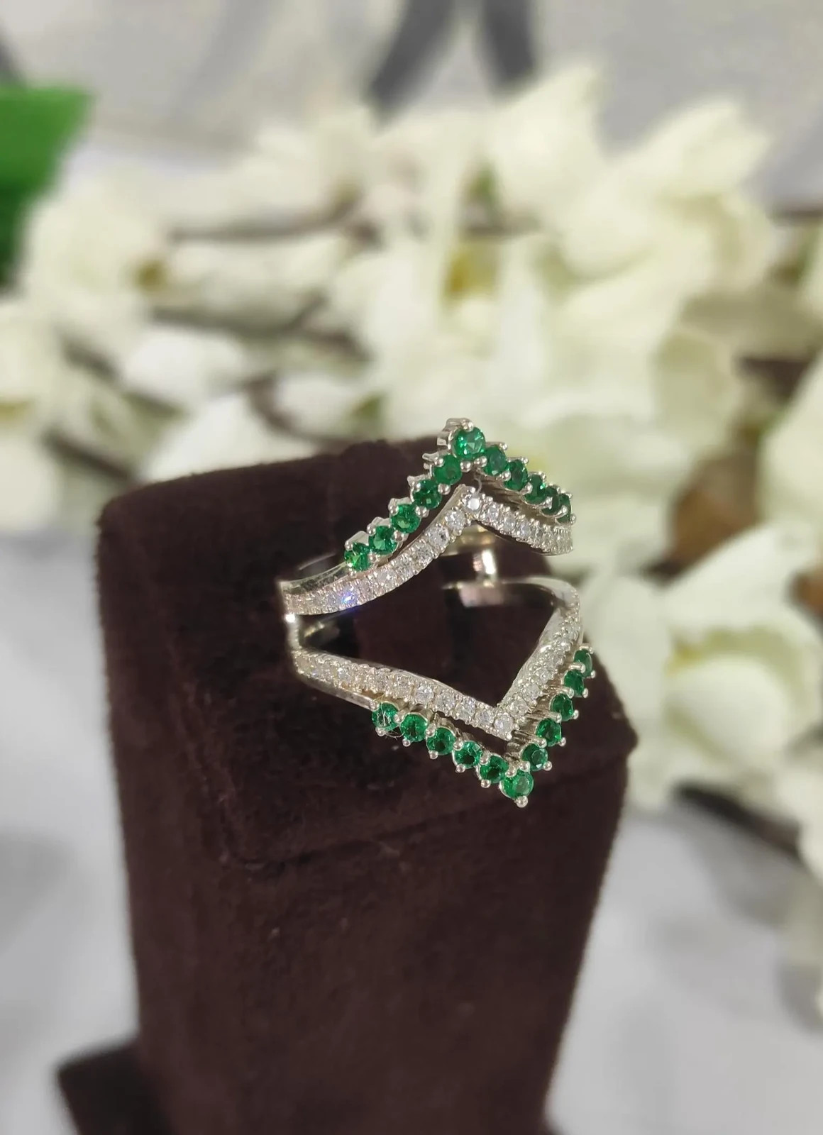 Emerald & Diamond Ring Enhancer 14K White Gold Over Double Band Wedding W Jacket