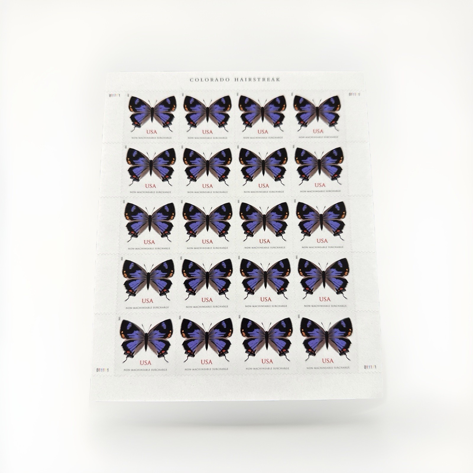 2021 USPS SHEET OF 20 NON-MACHINEABLE LETTER STAMPS COLORADO BUTTERFLY 1.27¢