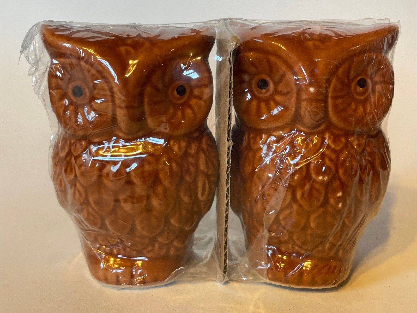 Owl Shaped S & P Shakers NIP Brown Ceramic 3” Tall Fall/Thanksgiving