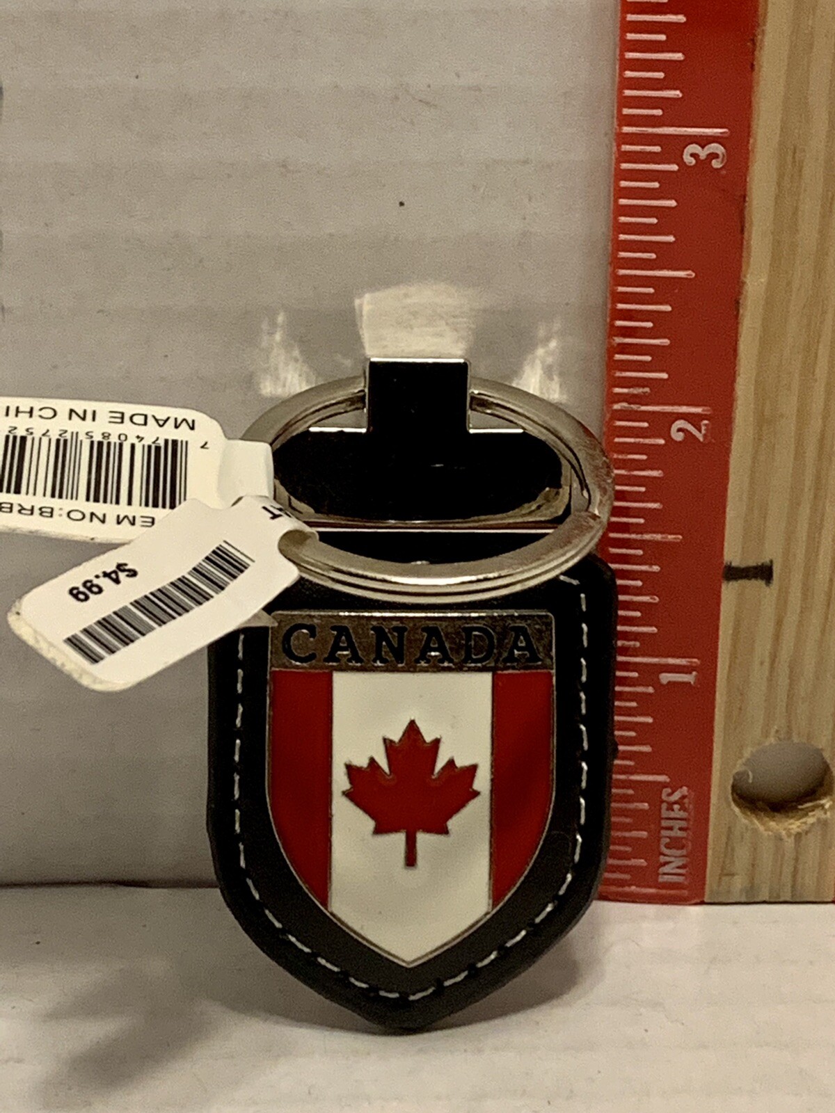 NEW, Beautiful, CANADA ,Red MAPLE LEAF on Leather Backing KEYCHAIN