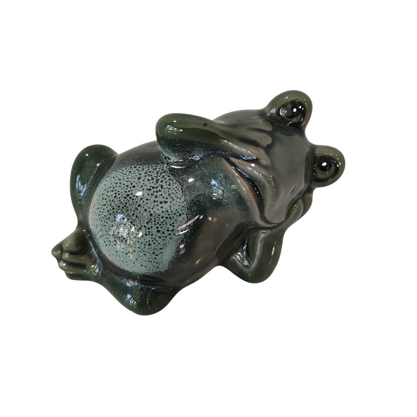 Frog Figurine Chillin Reclining Worrying Perplexed Green Thinking Glazed Ceramic