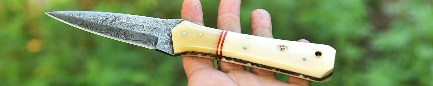 handmade Damascus steel hunting dagger fixed blade boot knife sheath Full Tang