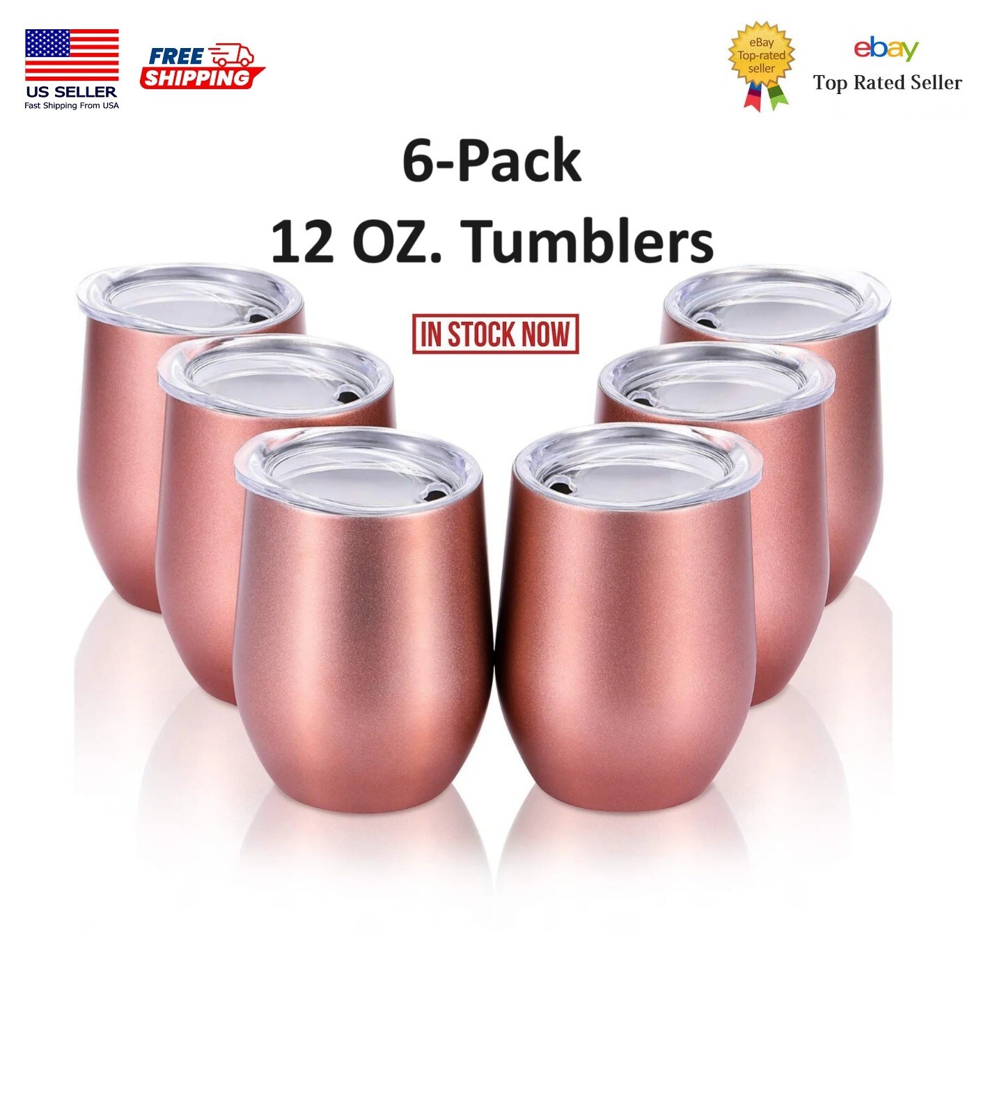6 Pack 12 Oz Unbreakable Drink-ware Stemless Wine Tumbler, Stainless Steel Tripl