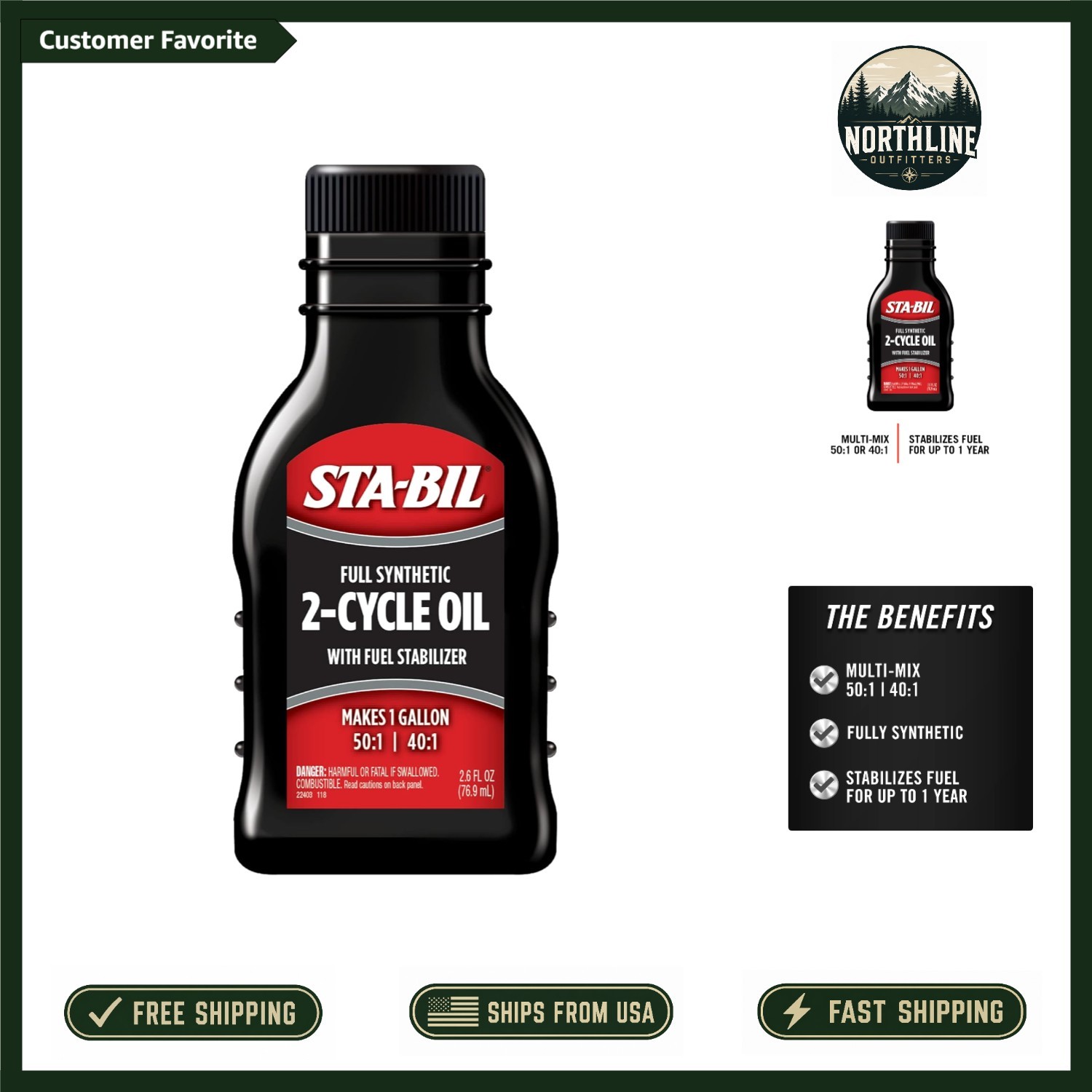 Efficient Full Synthetic 2-Cycle Oil – Guarantees 12- Protection, 2.6 oz
