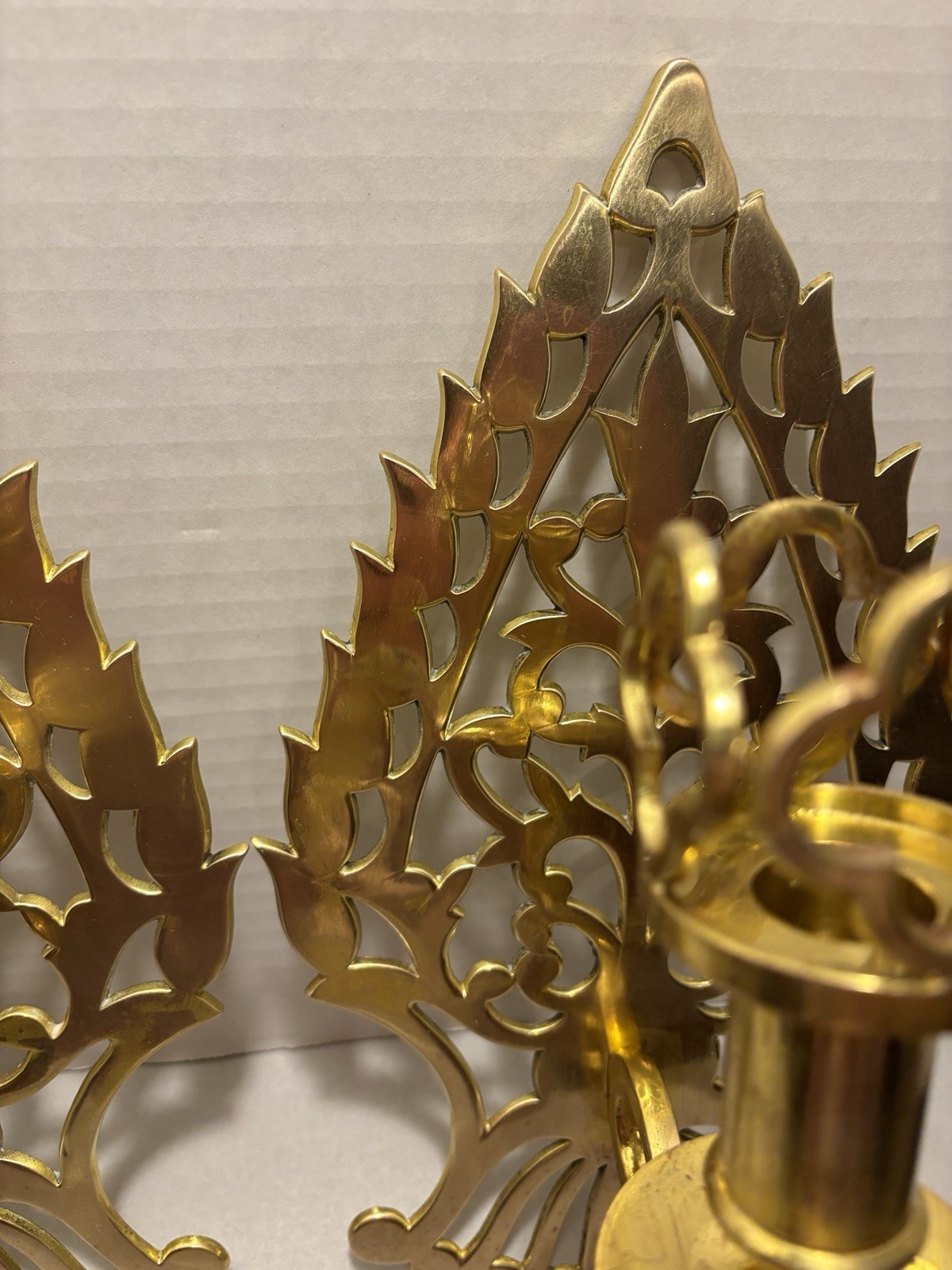 Vintage Baldwin Solid Polished Brass Gothic Candle Sconces Wall Decor Large