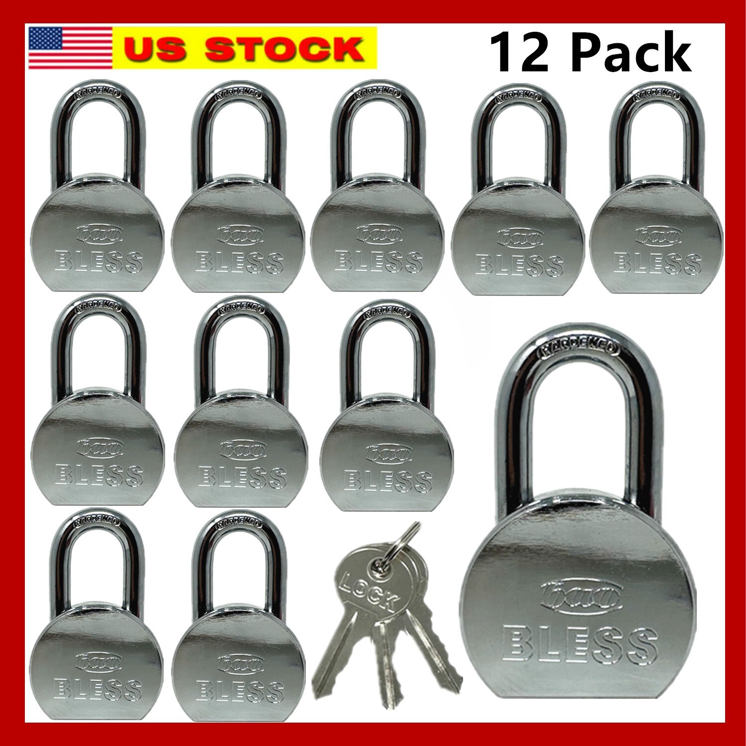 12 Pack Heavy Duty Short Lock Steel Maximum Protection Padlock with 3Keys