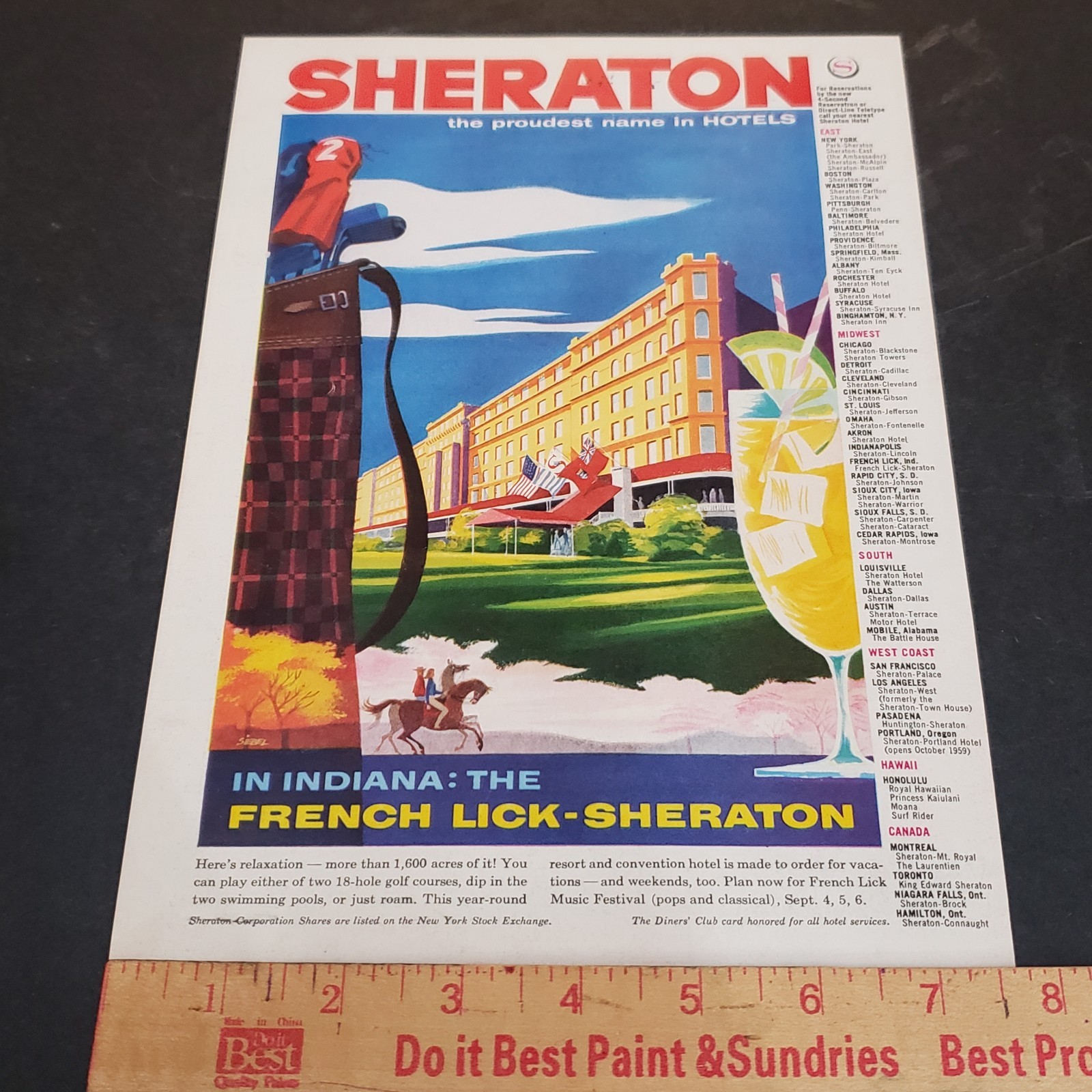 1959 Sheraton Hotel Advertisement 1950s Hotel Print Ad